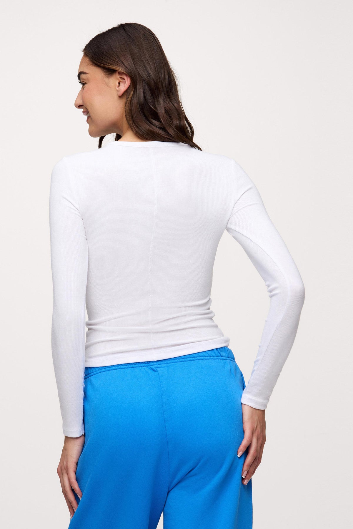 Color:White | nuuds women’s long sleeve shirts fitted modal top - soft modal women’s long sleeve tops