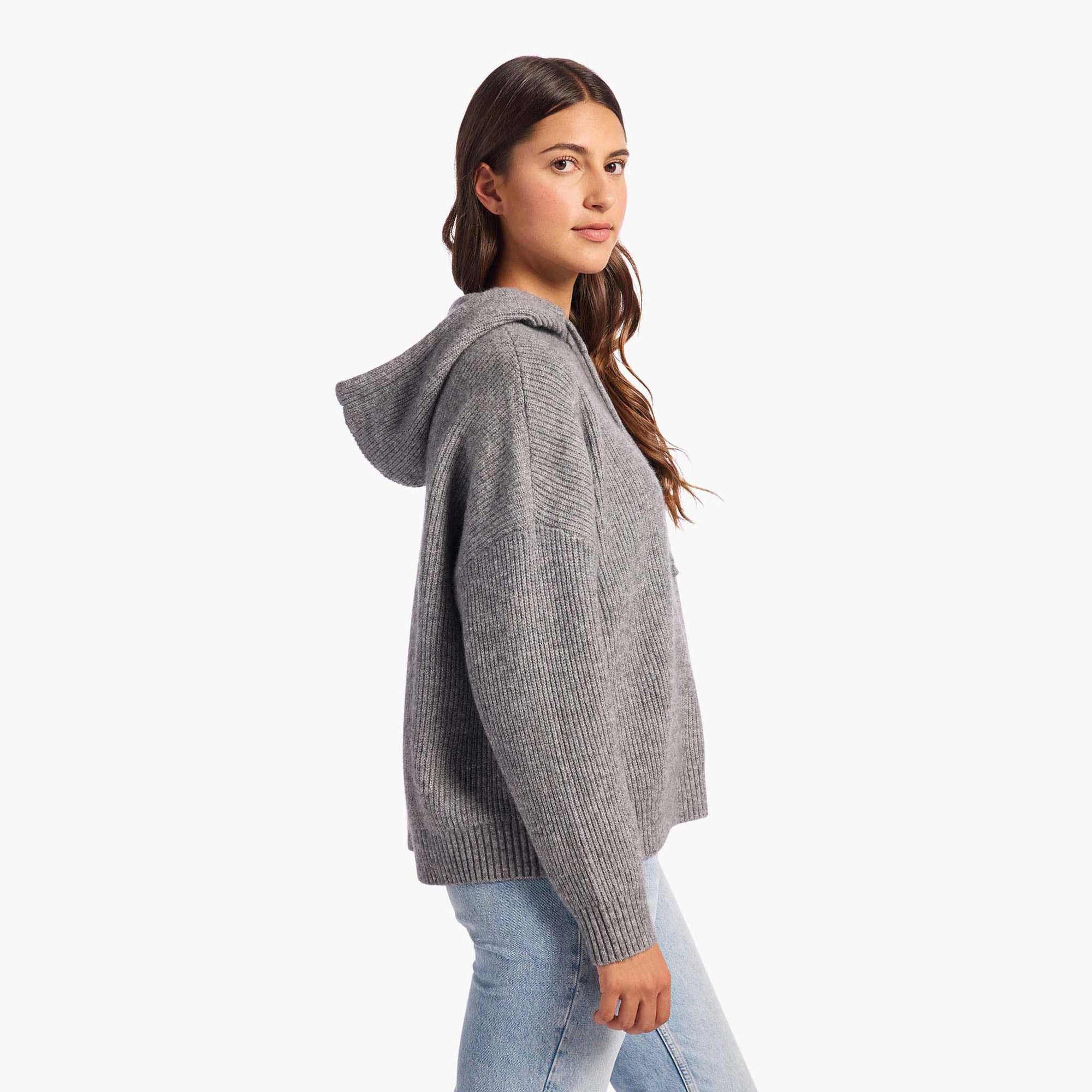 Cozy Knit Ribbed Sweater Hoodie