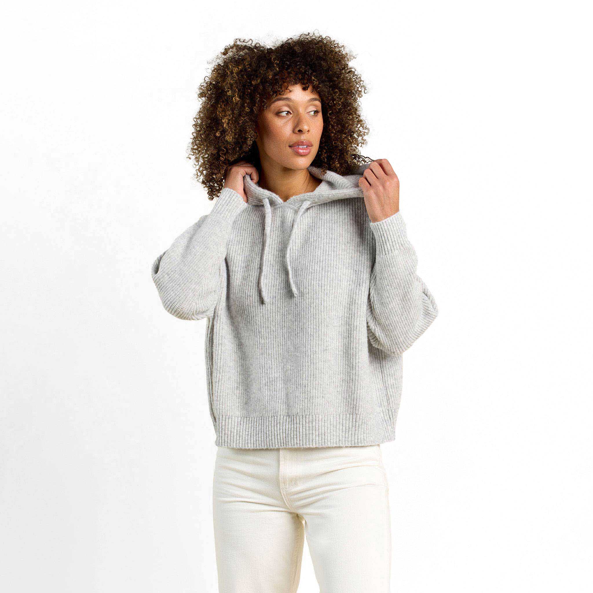 Cozy Knit Ribbed Sweater Hoodie Heather Grey