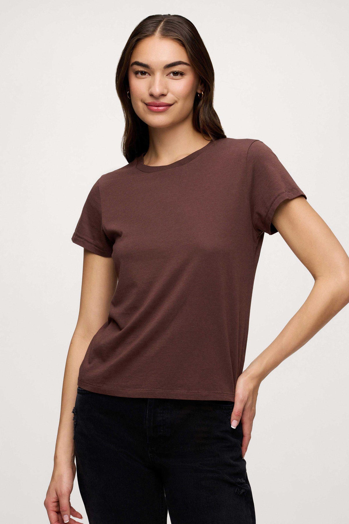 Color:Coffee | nuuds perfect tee - womens cotton t-shirt basic tees womens tops