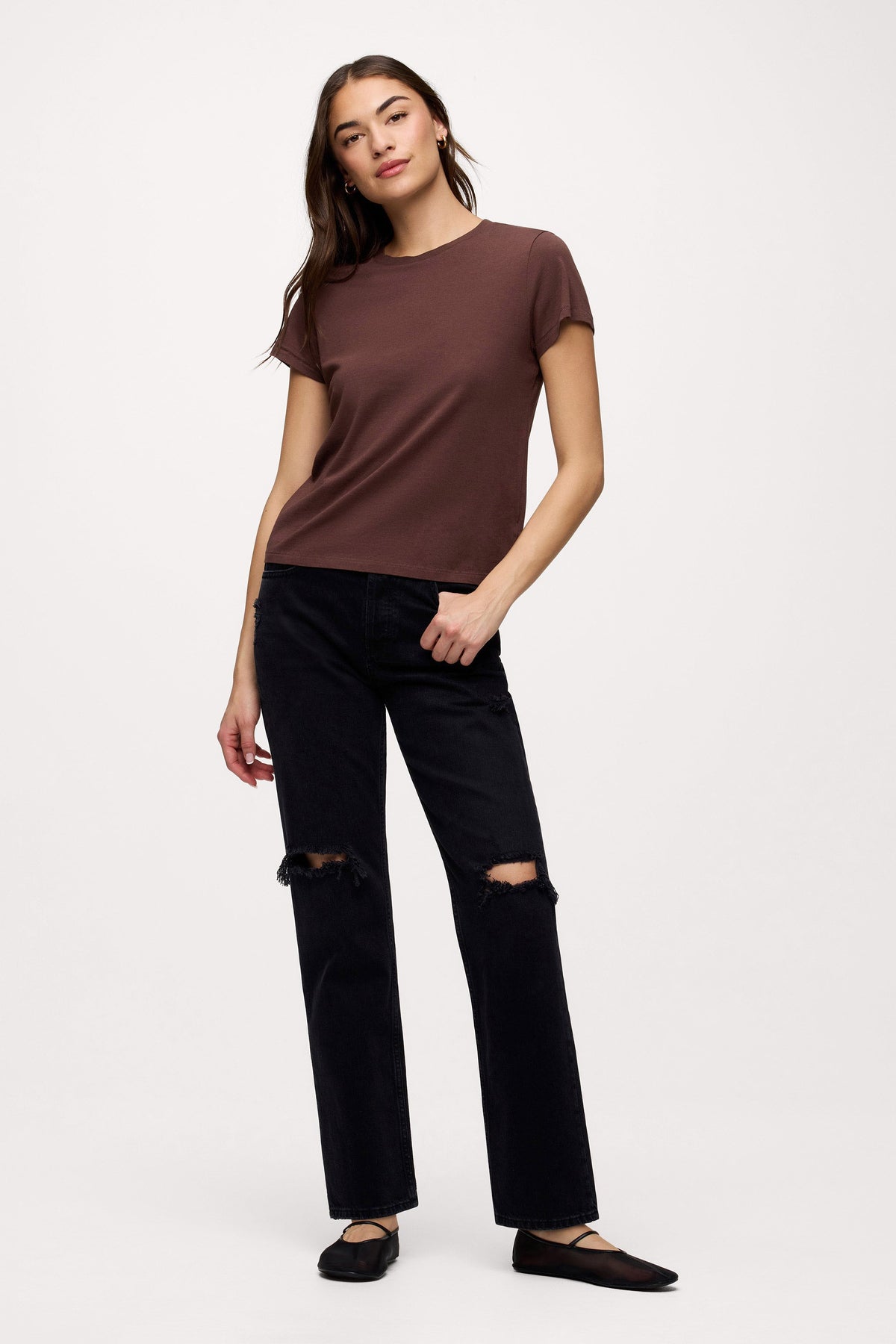 Color:Coffee | nuuds perfect tee - womens cotton t-shirt basic tees womens tops