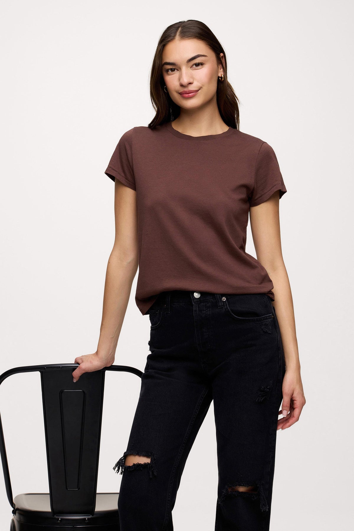 Color:Coffee | nuuds perfect tee - womens cotton t-shirt basic tees womens tops