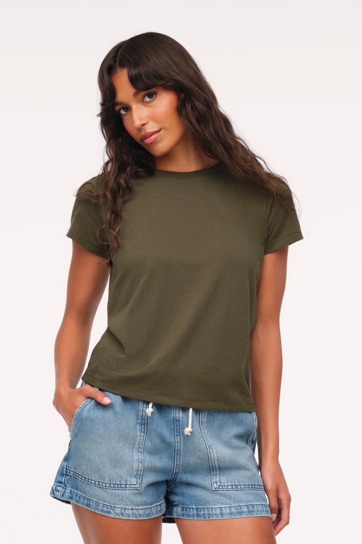 Color:Darkest Olive | nuuds perfect tee - womens cotton t-shirt basic tees womens tops