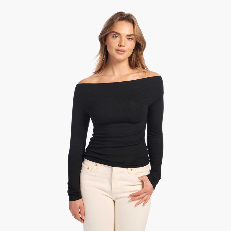 Slinky Rib Off-The-Shoulder Shirt image 