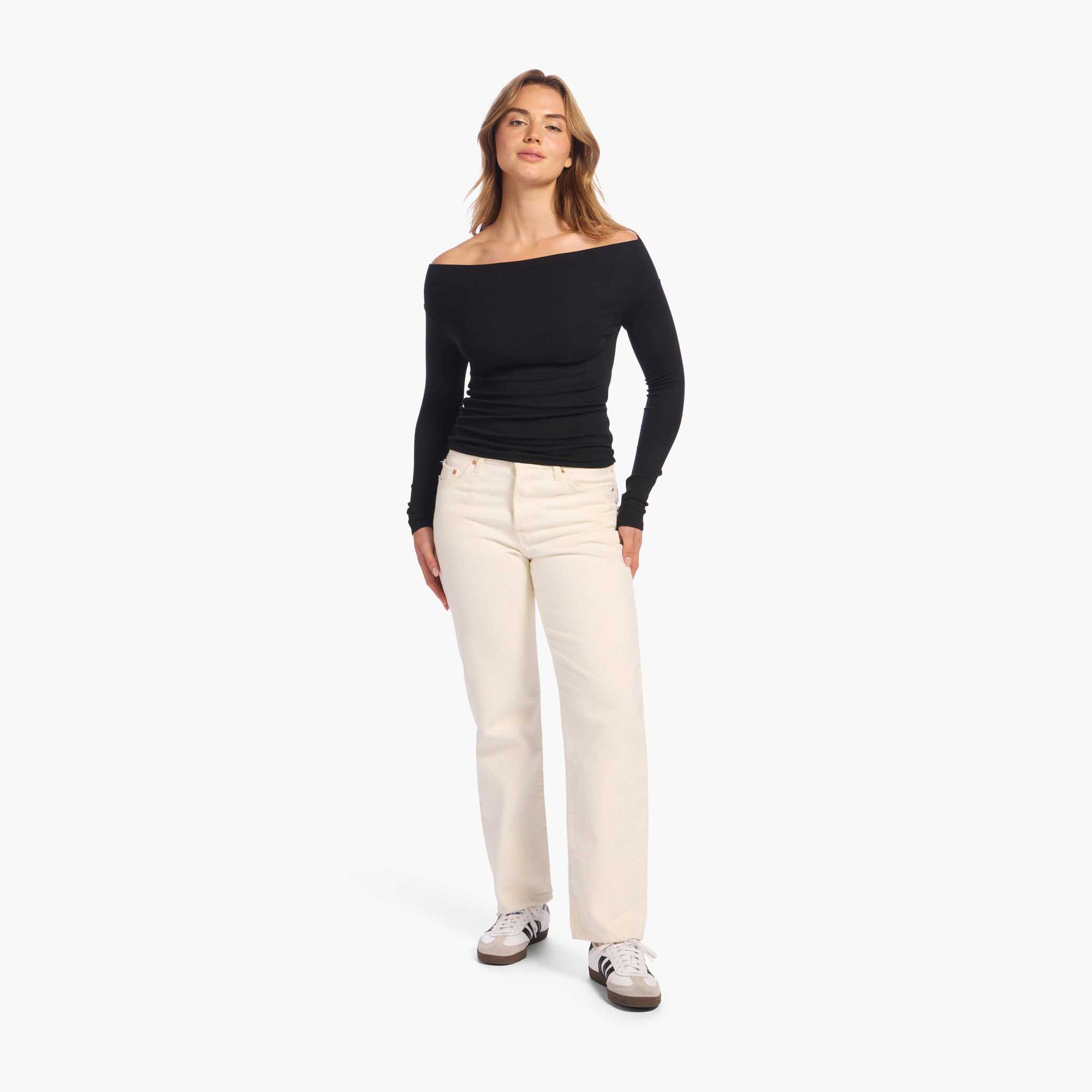 Slinky Rib Off-The-Shoulder Shirt