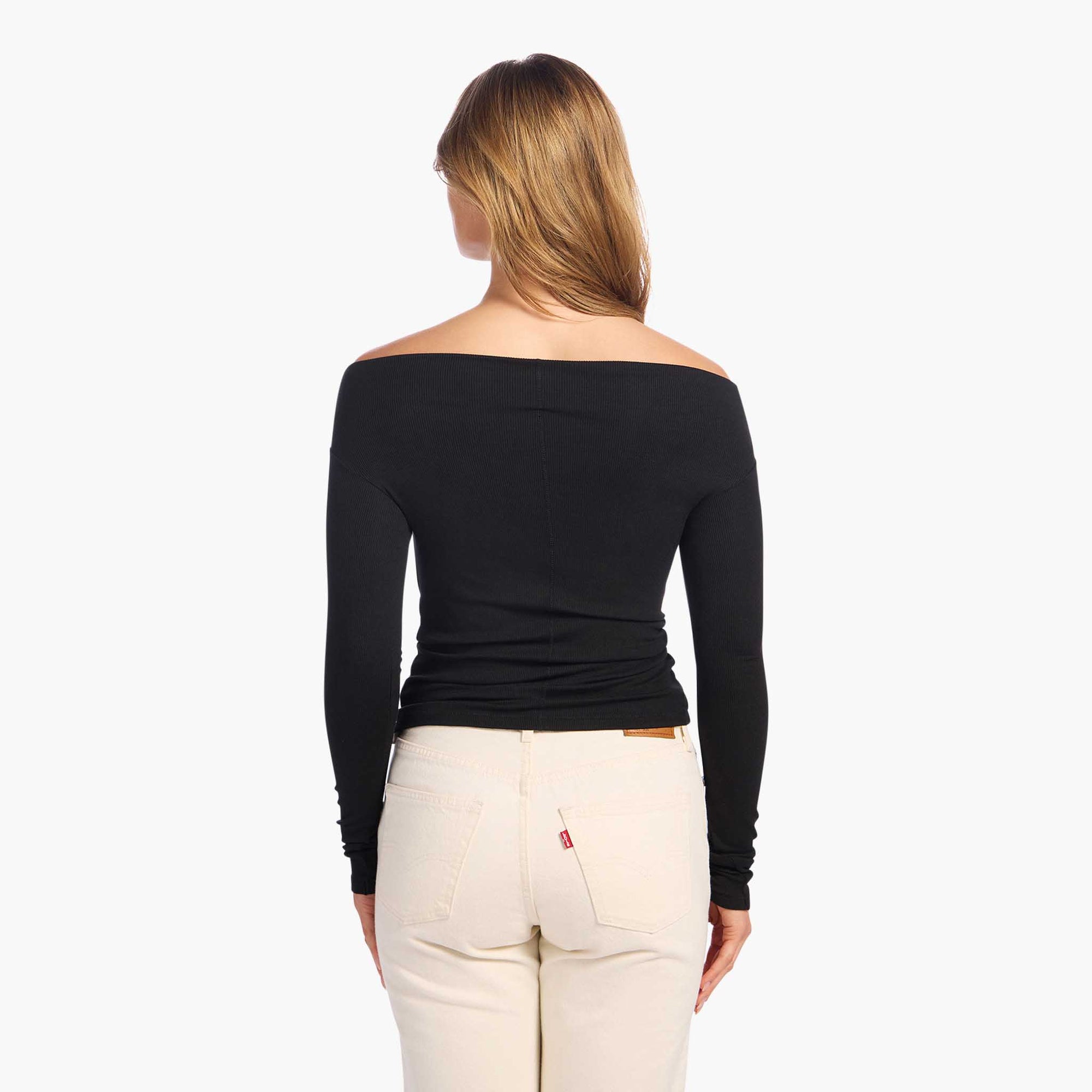 Slinky Rib Off-The-Shoulder Shirt