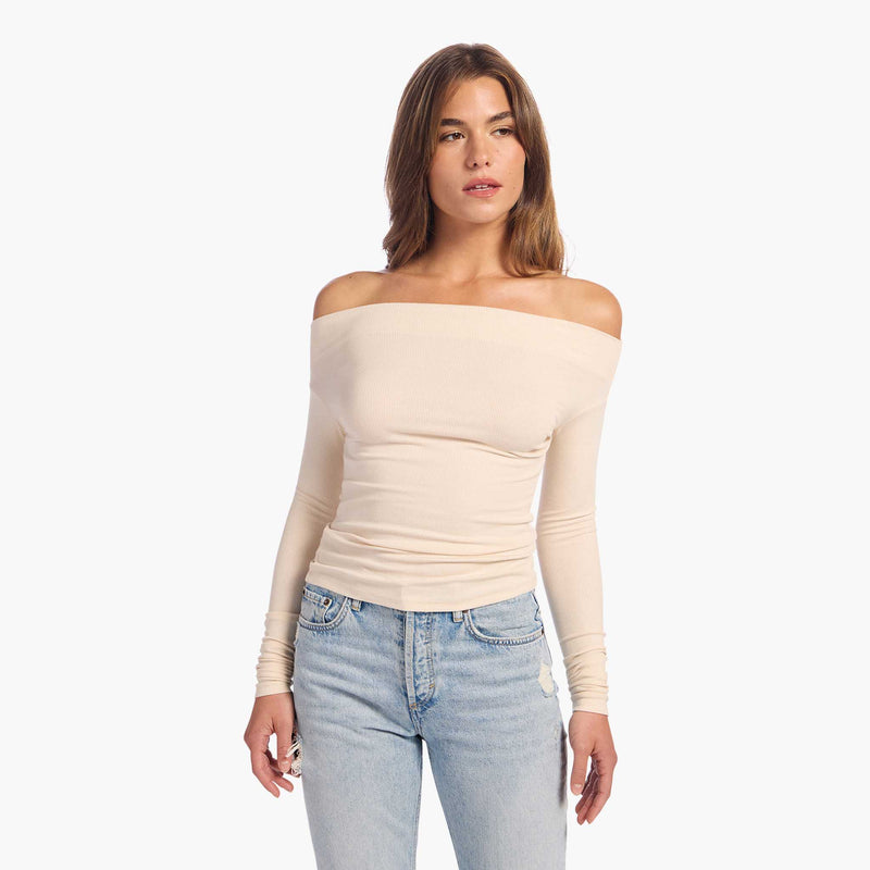 Slinky Rib Off-The-Shoulder Shirt image 