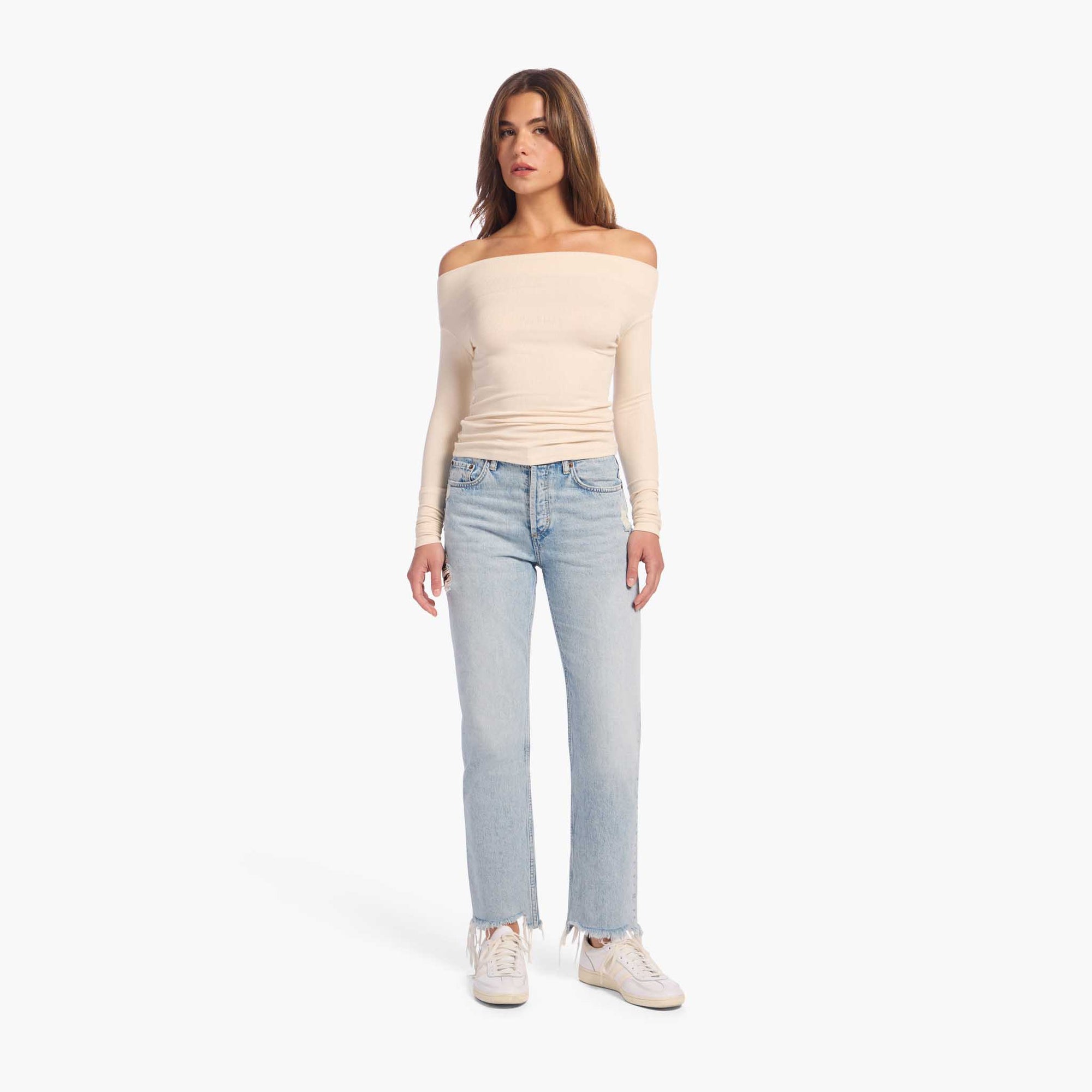Slinky Rib Off-The-Shoulder Shirt