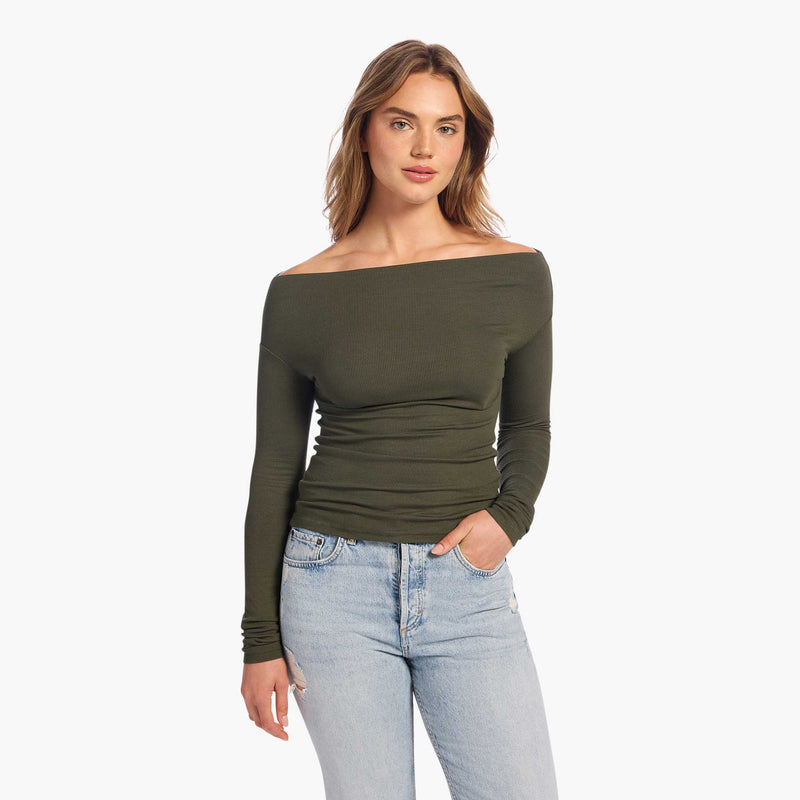 Slinky Rib Off-The-Shoulder Shirt image 