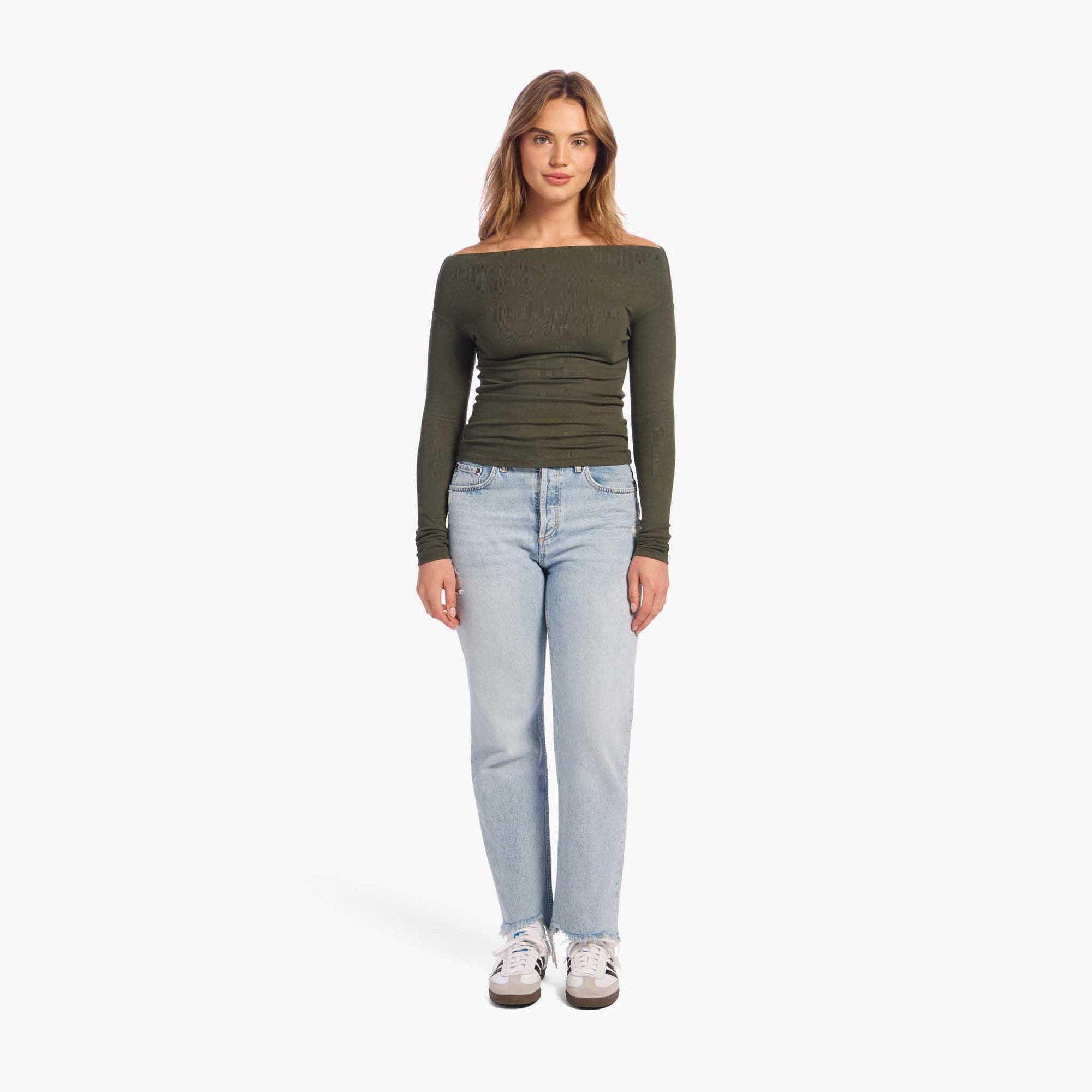 Slinky Rib Off-The-Shoulder Shirt