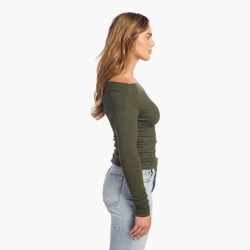 Slinky Rib Off-The-Shoulder Shirt image 