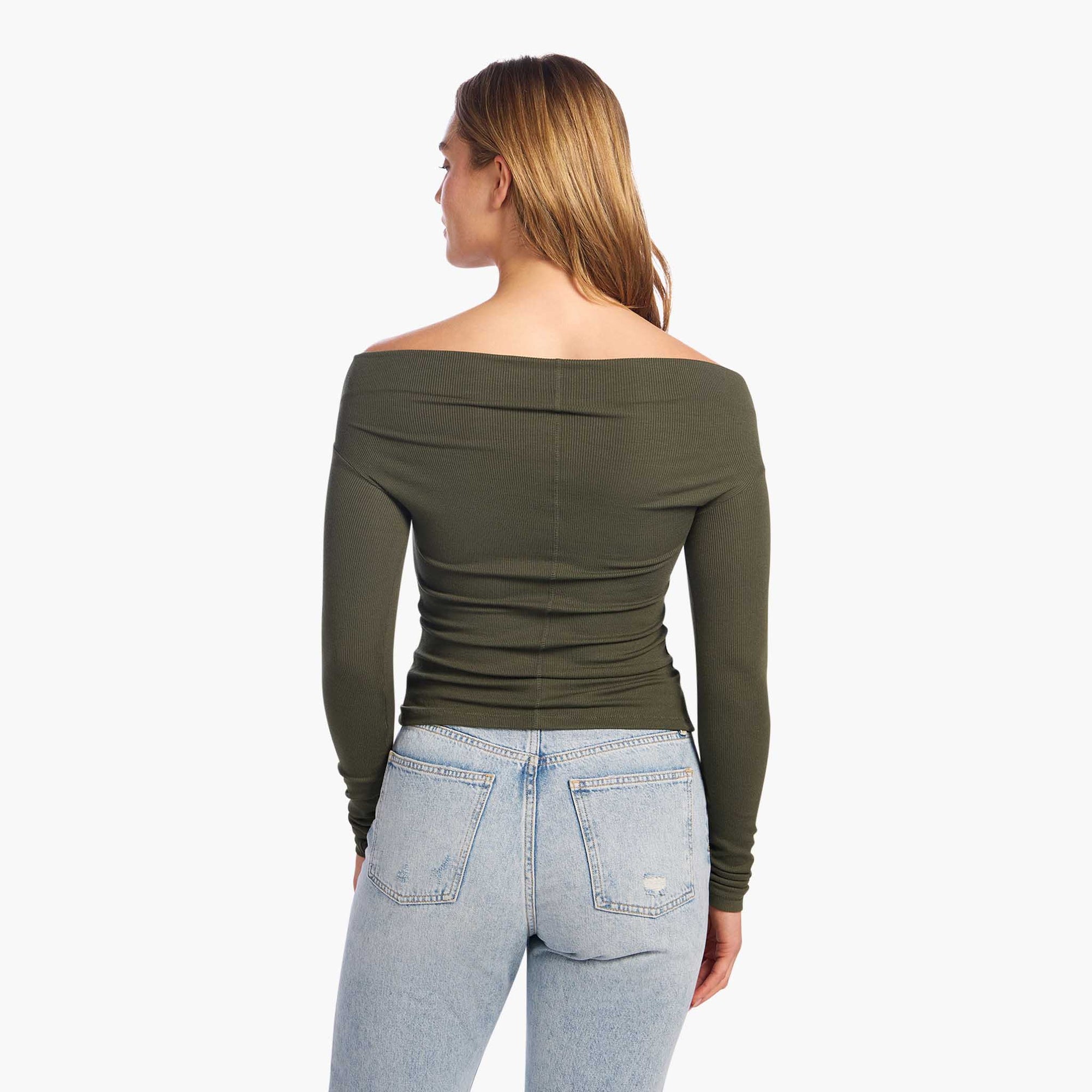 Slinky Rib Off-The-Shoulder Shirt