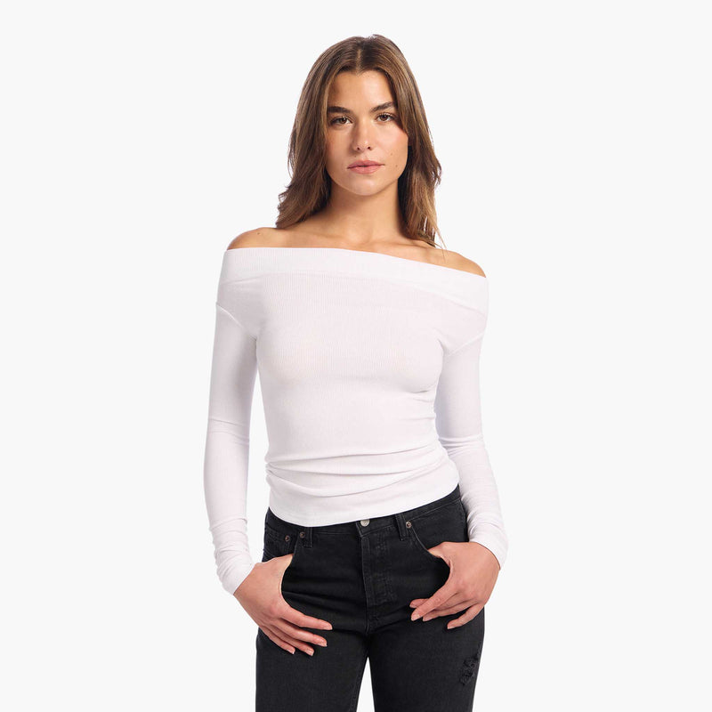 Slinky Rib Off-The-Shoulder Shirt image 