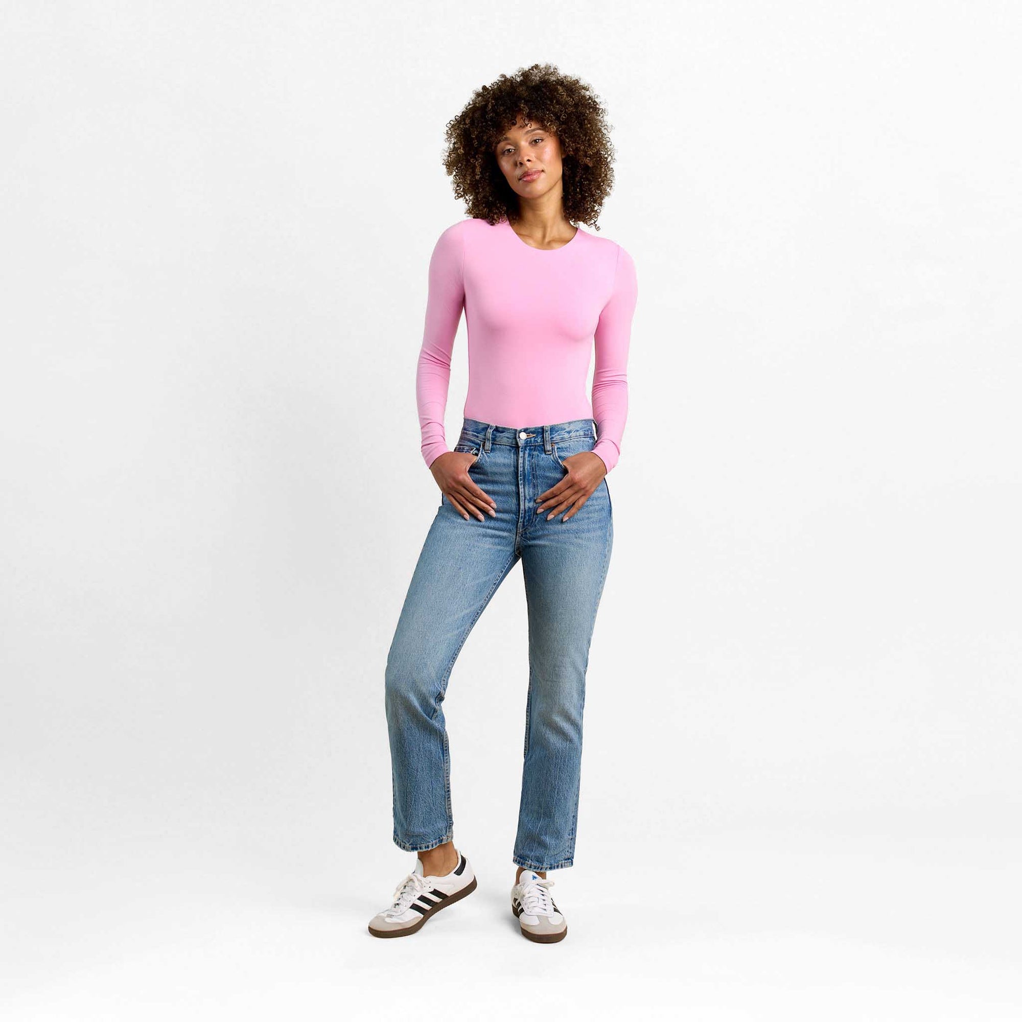 Cotton Stretch Long Sleeve Crewneck Bodysuit