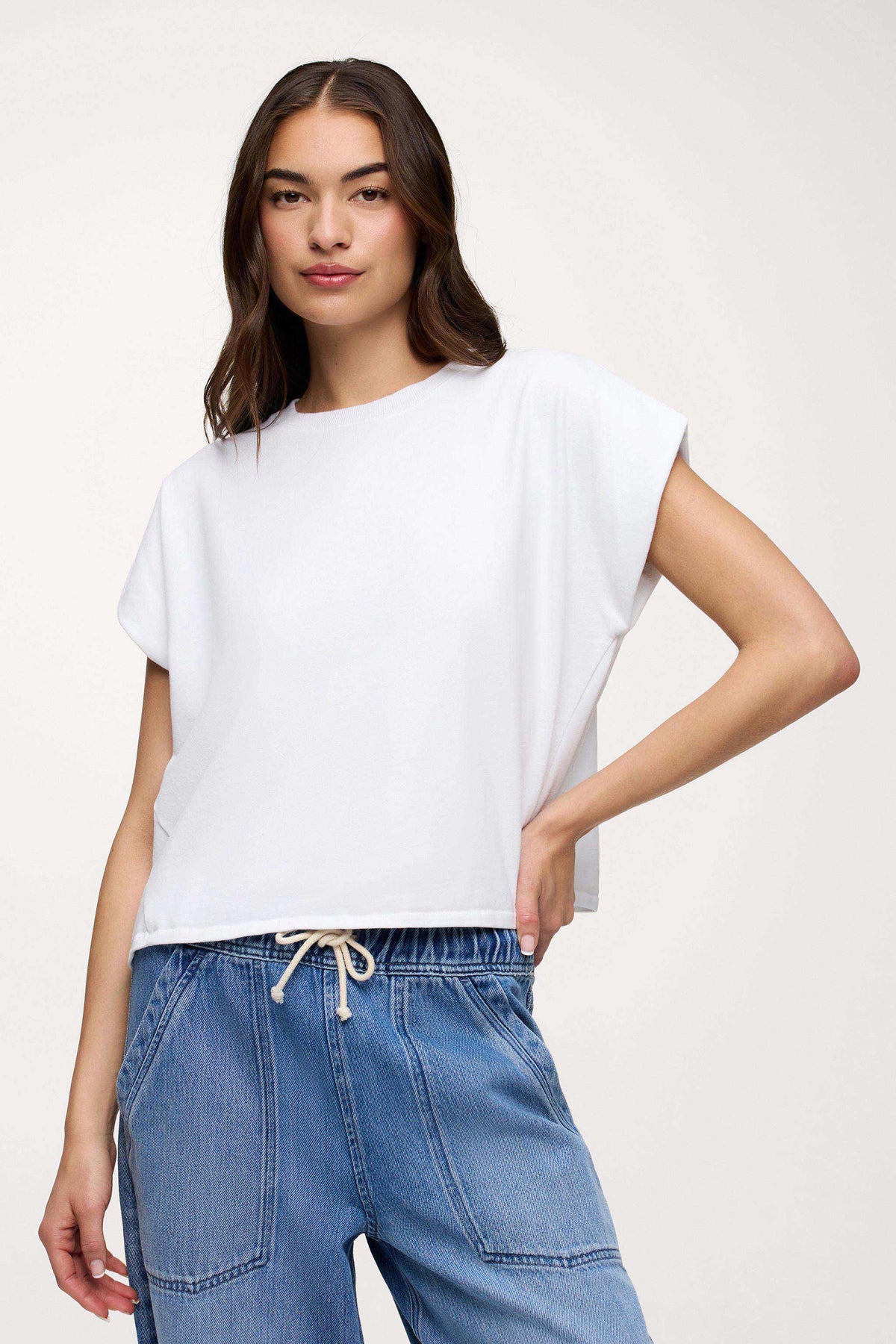 Color:White | nuuds swing muscle tee – muscle tee jersey knit fabric basic tees womens cotton t-shirts