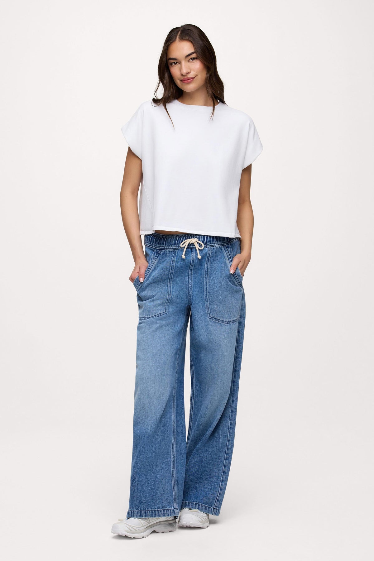Color:White | nuuds swing muscle tee – muscle tee jersey knit fabric basic tees womens cotton t-shirts