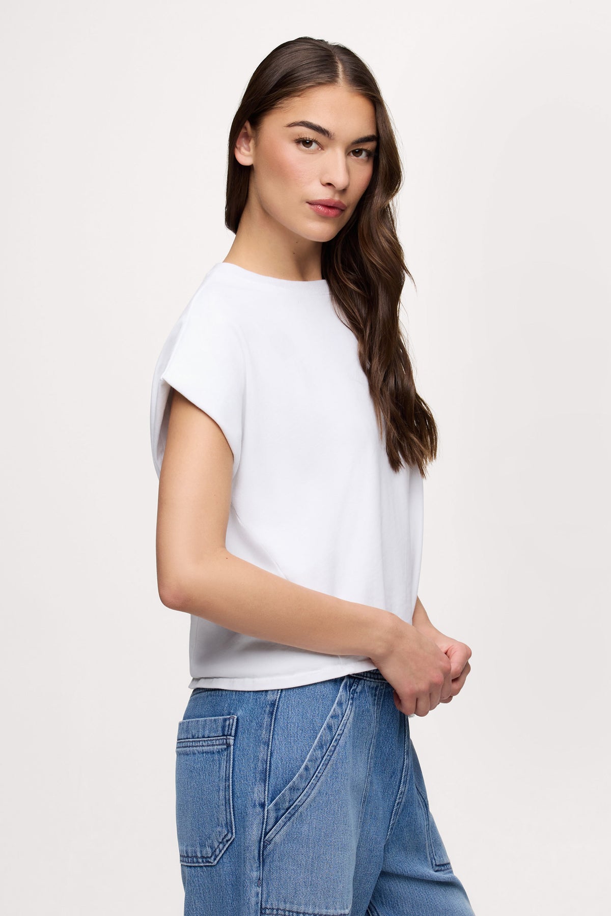 Color:White | nuuds swing muscle tee – muscle tee jersey knit fabric basic tees womens cotton t-shirts