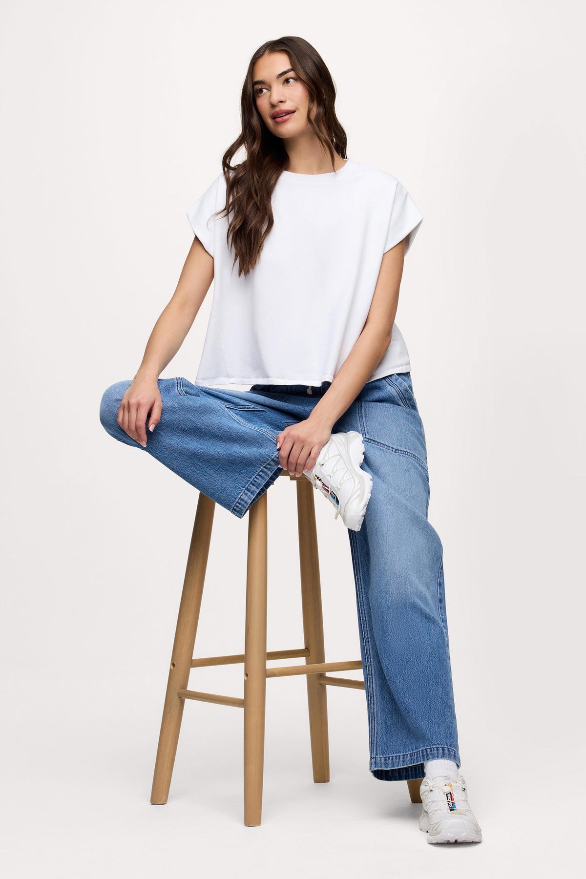 Color:White | nuuds swing muscle tee – muscle tee jersey knit fabric basic tees womens cotton t-shirts