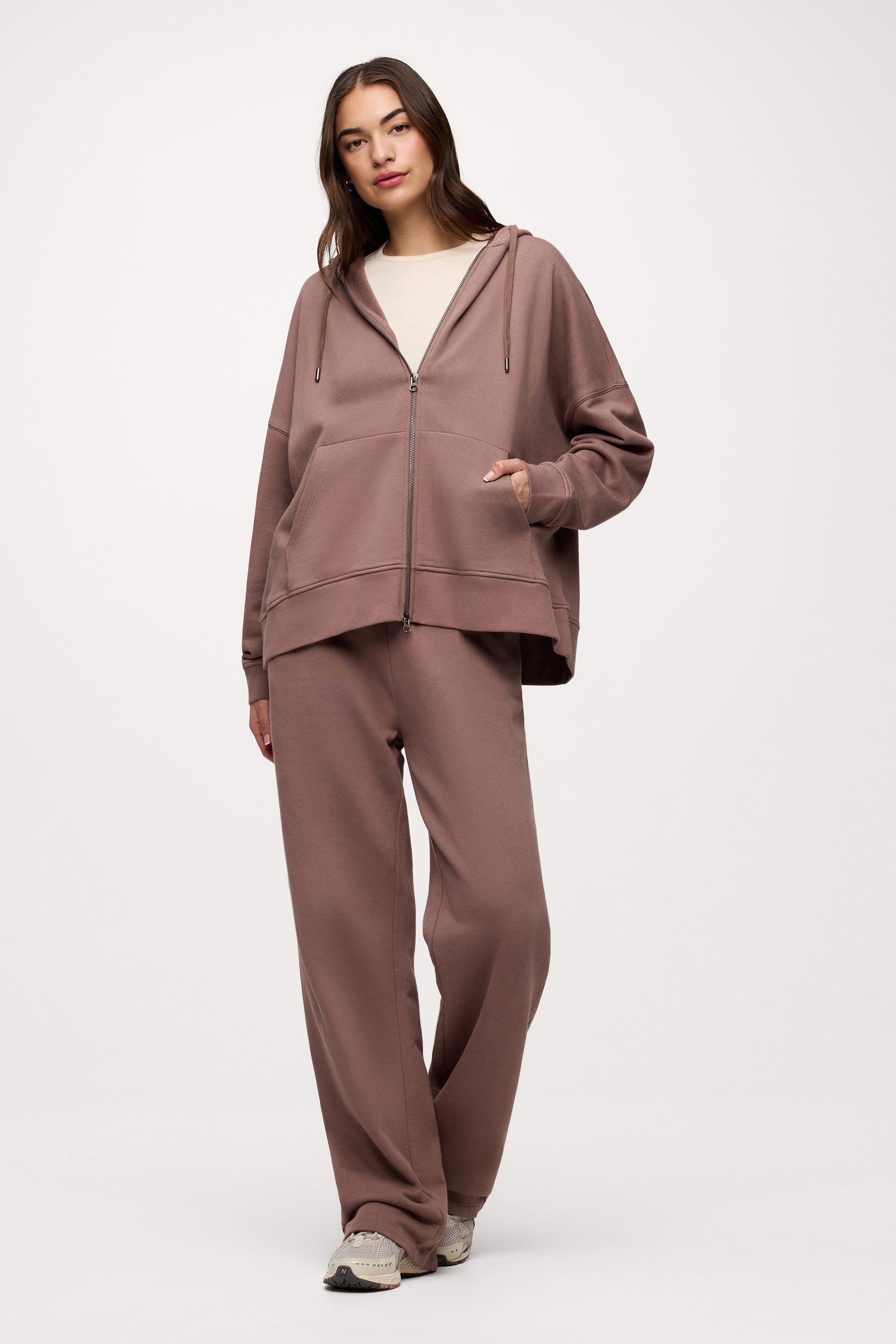 Core Fleece Two Way Zip Hoodie | Cocoa