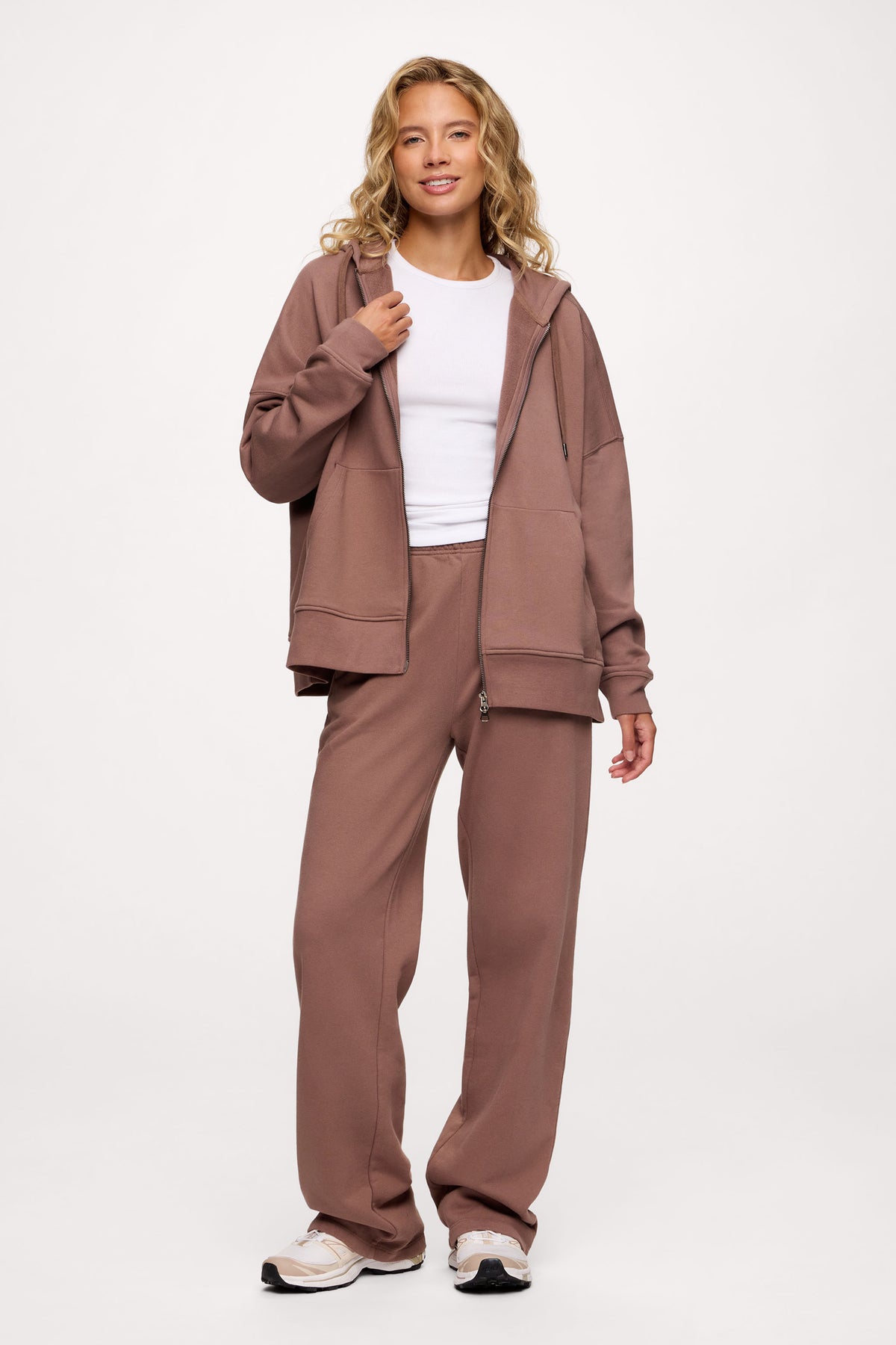Color:Cocoa | nuuds two way zip hoodie – women’s zip up hoodie relaxed fit fleece zip jacket