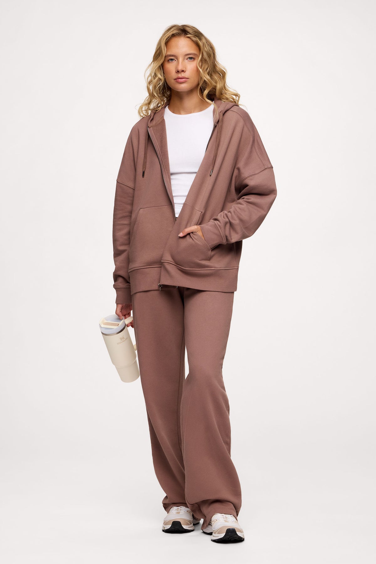Color:Cocoa | nuuds two way zip hoodie – women’s zip up hoodie relaxed fit fleece zip jacket