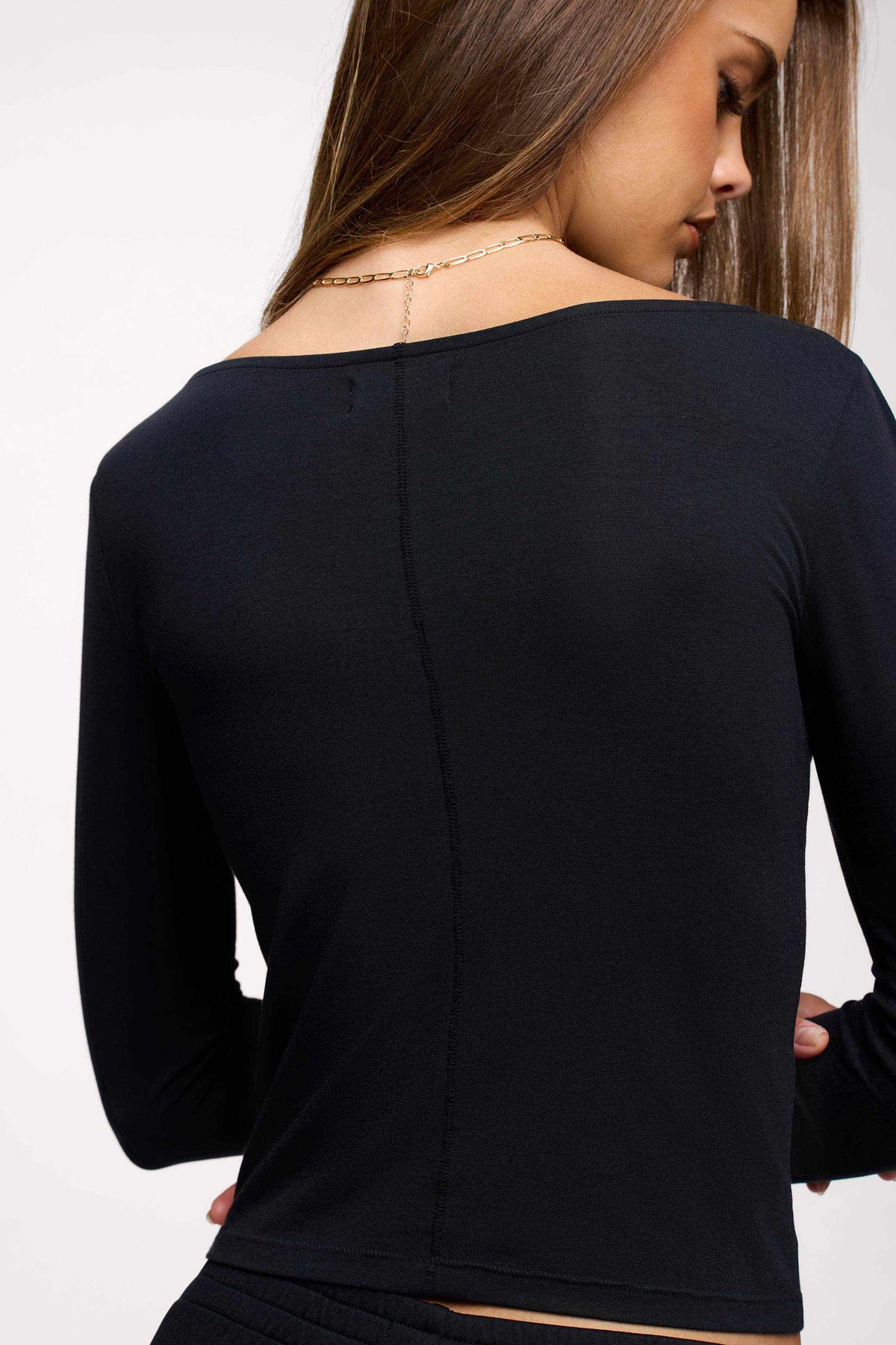 Color:Black | nuuds boat neck long sleeve shirt – womens long sleeve tops boat neck top basic tees womens cotton t-shirts