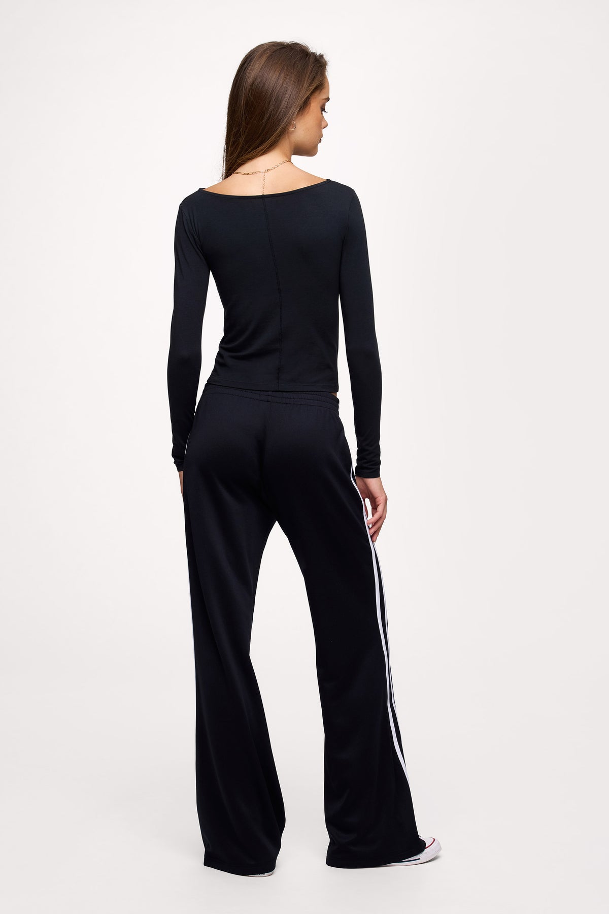 Color:Black | nuuds boat neck long sleeve shirt – womens long sleeve tops boat neck top basic tees womens cotton t-shirts
