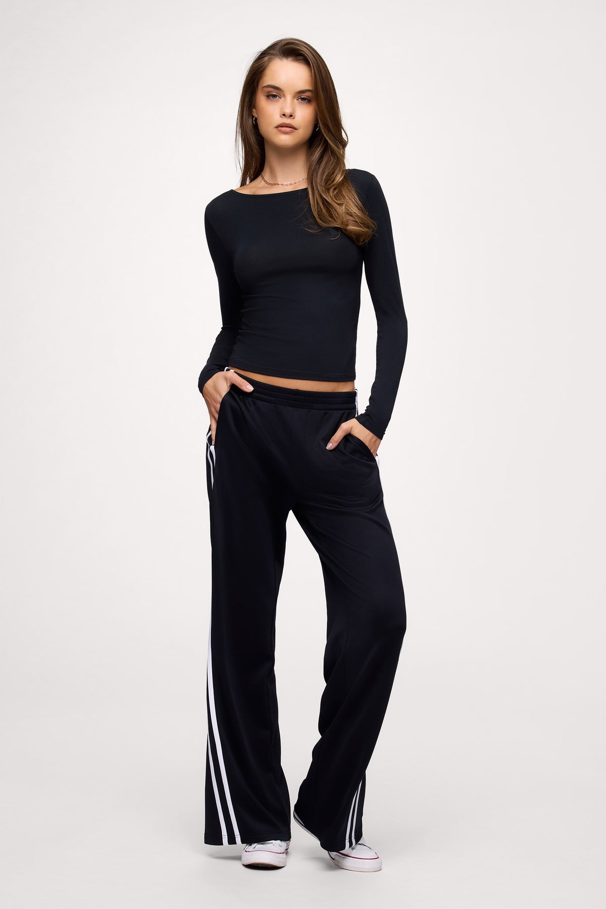 Color:Black | nuuds boat neck long sleeve shirt – womens long sleeve tops boat neck top basic tees womens cotton t-shirts