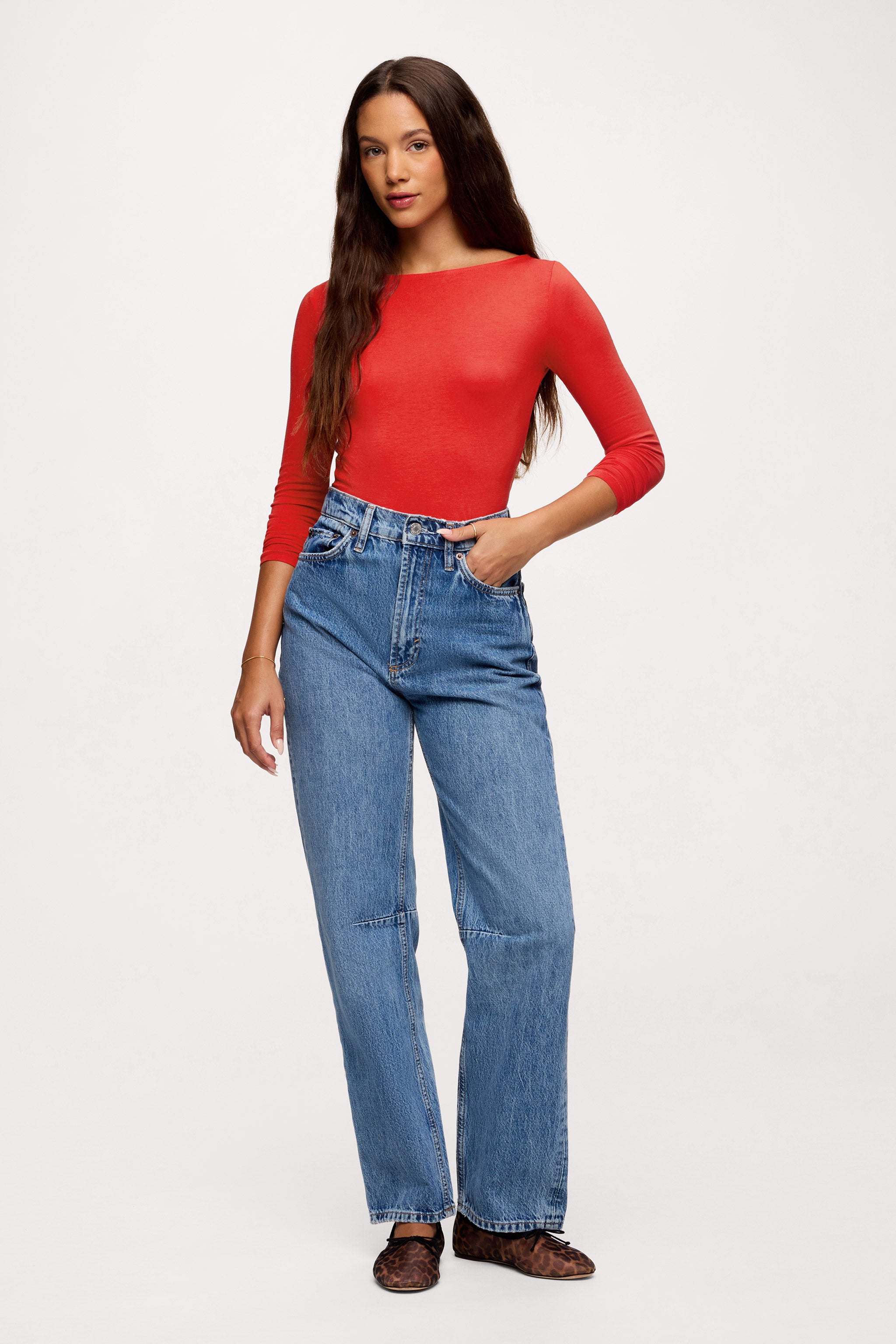 Slinky Jersey Boat Neck Long Sleeve Shirt