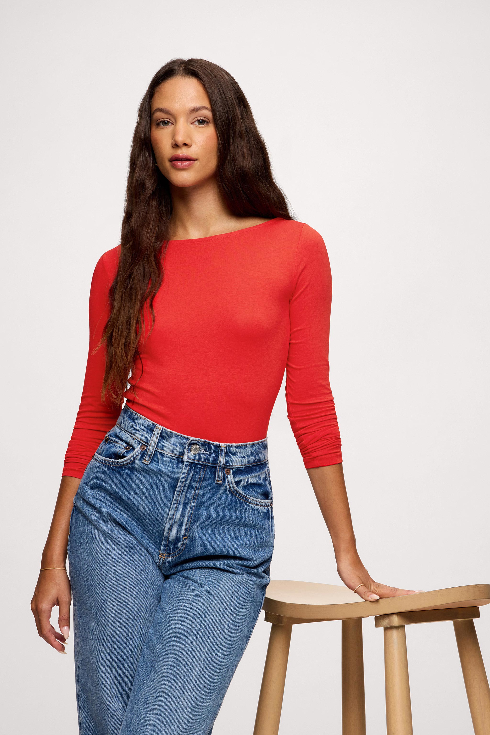 Slinky Jersey Boat Neck Long Sleeve Shirt