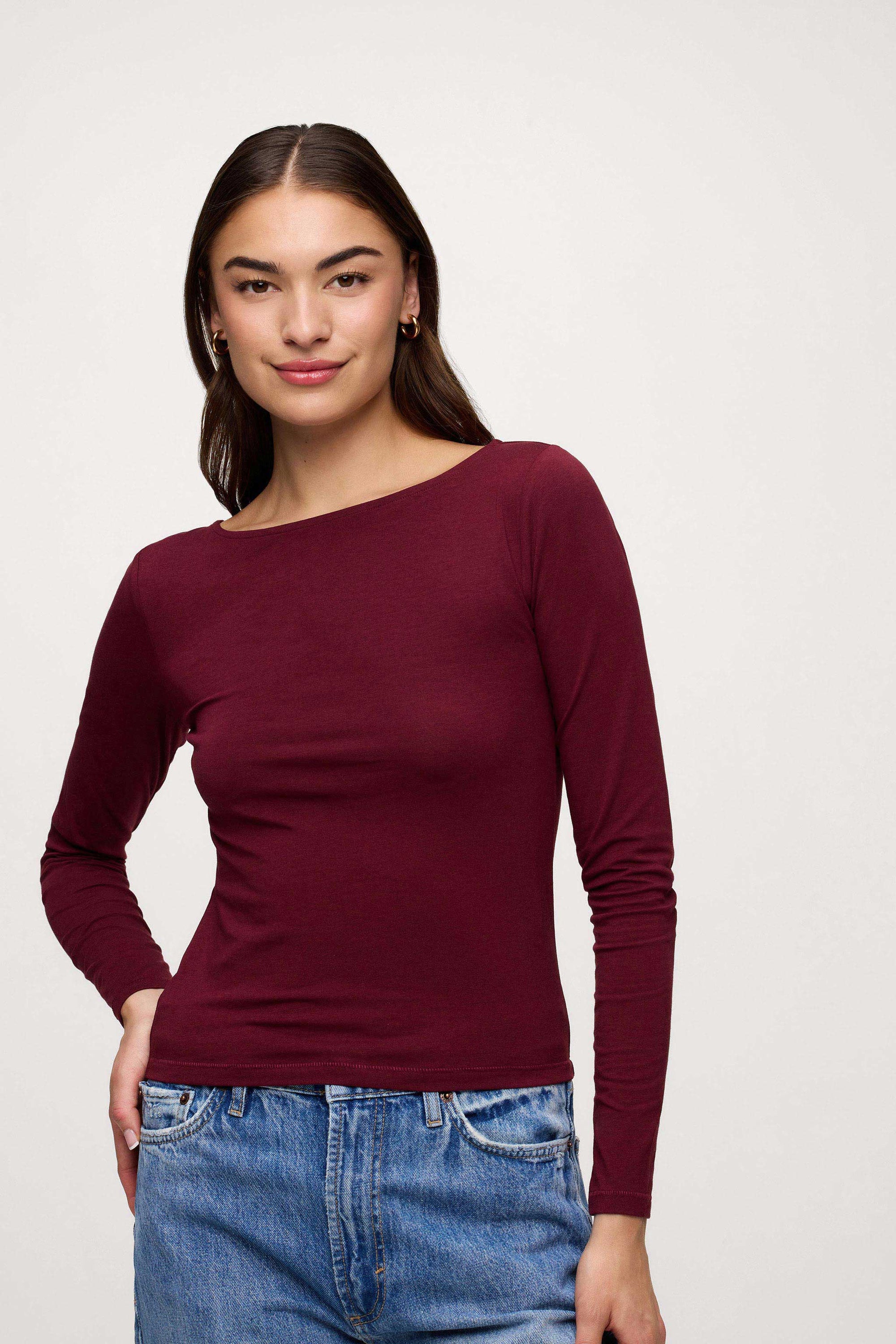 Slinky Jersey Boat Neck Long Sleeve Shirt