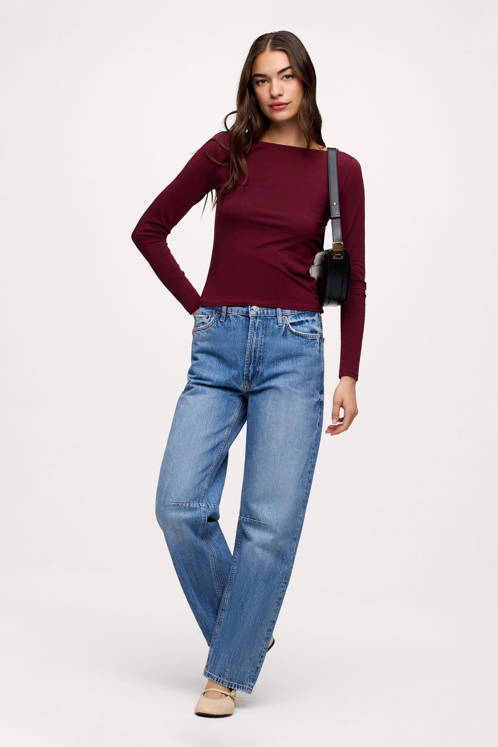 Slinky Jersey Boat Neck Long Sleeve Shirt