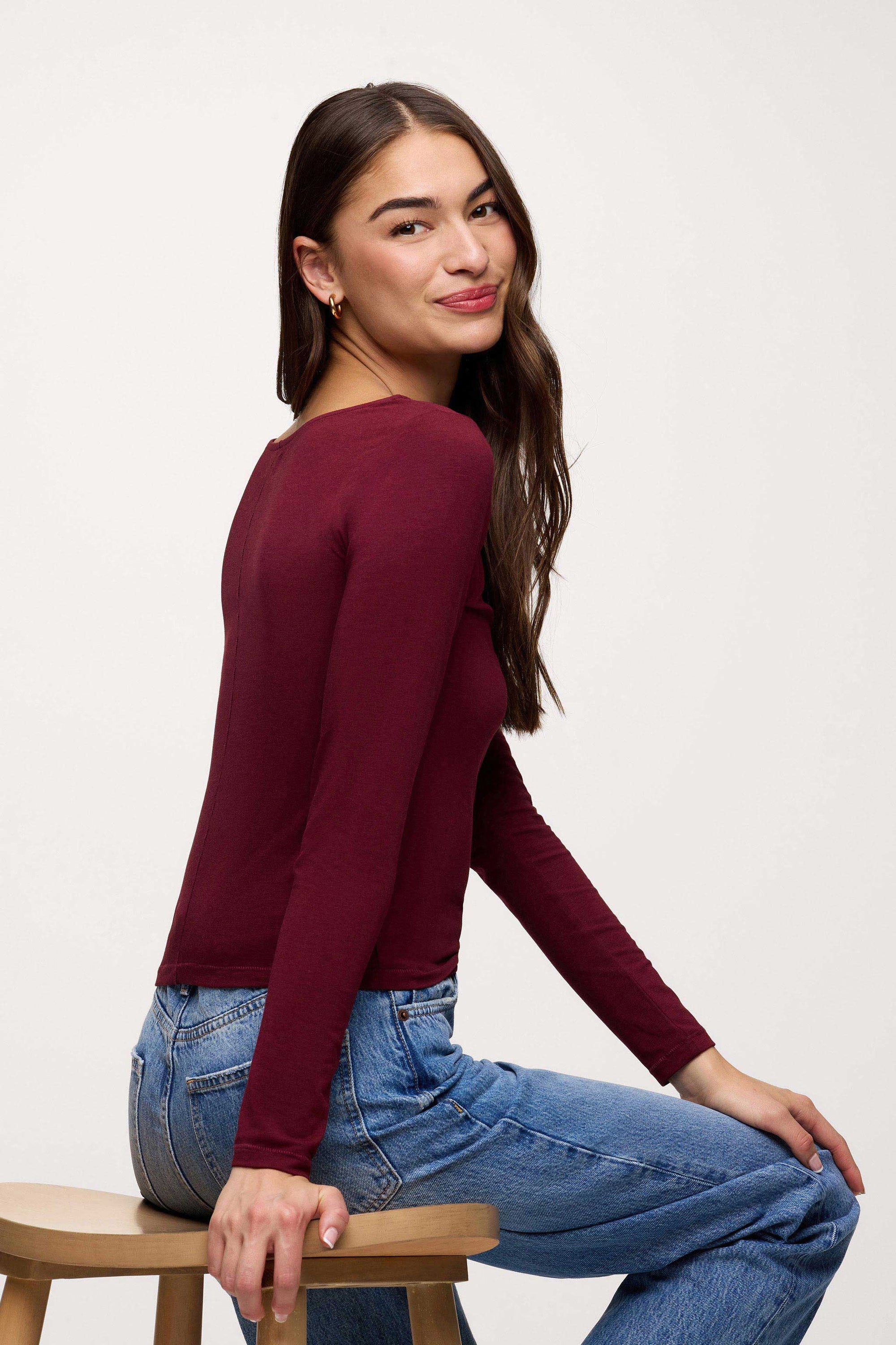 Slinky Jersey Boat Neck Long Sleeve Shirt