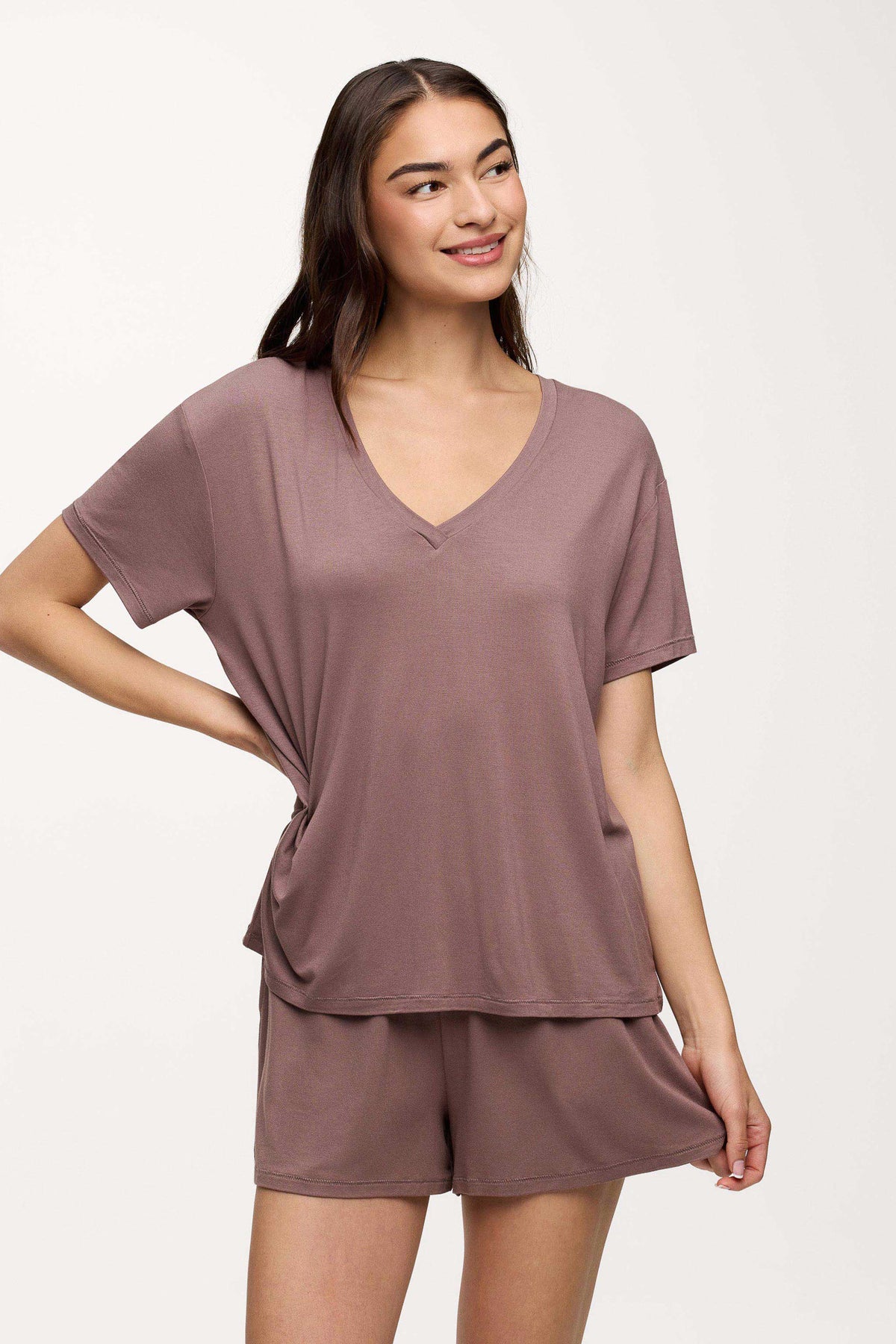 Color:Cocoa | V-Neck Pajama Tee