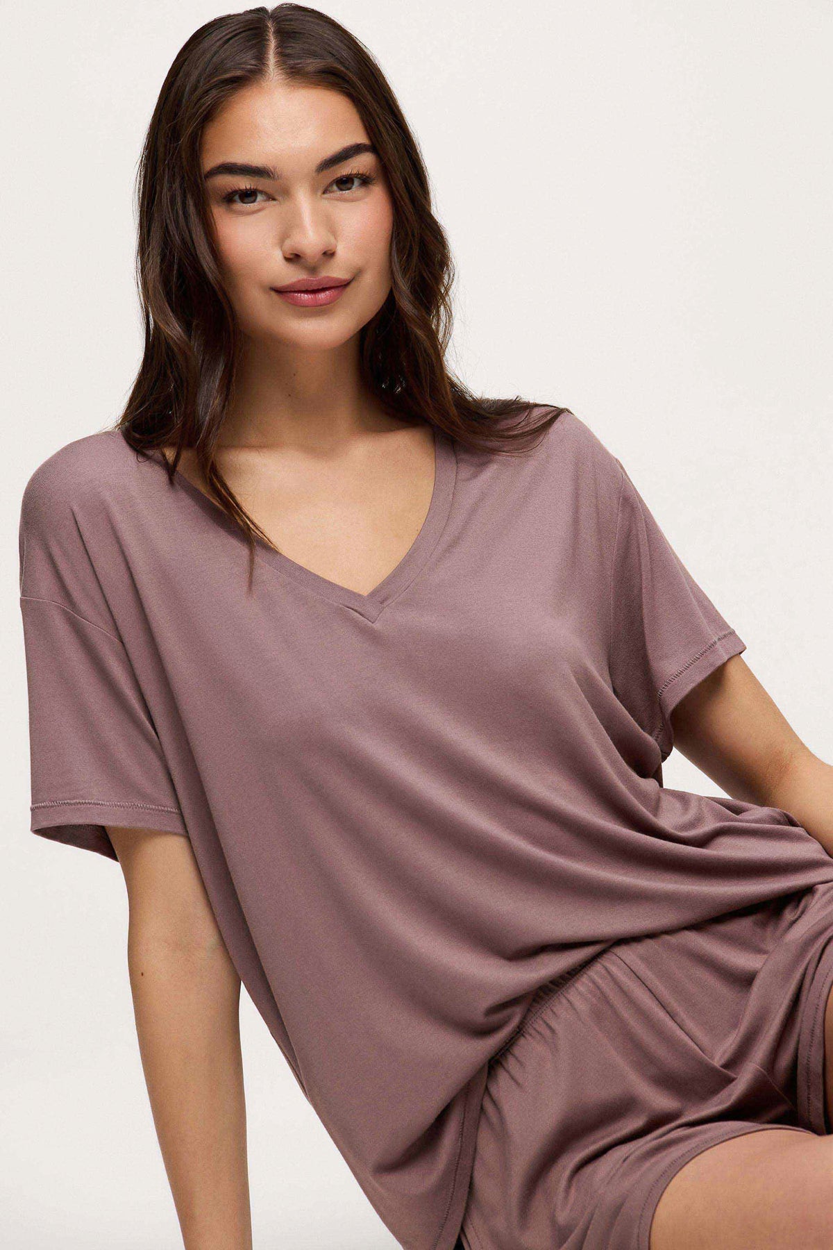 Color:Cocoa | V-Neck Pajama Tee