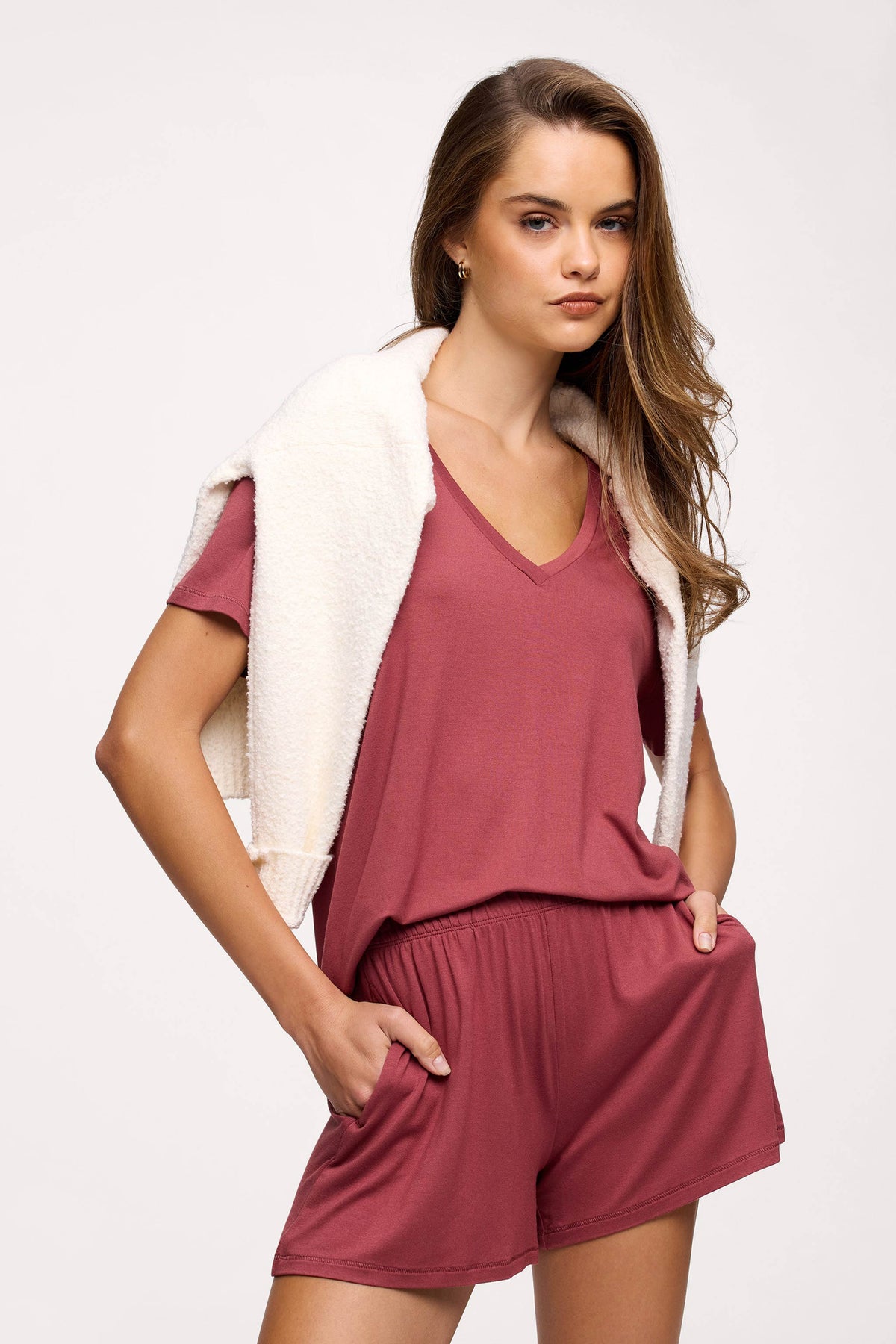 Color:Mauve | V-Neck Pajama Tee
