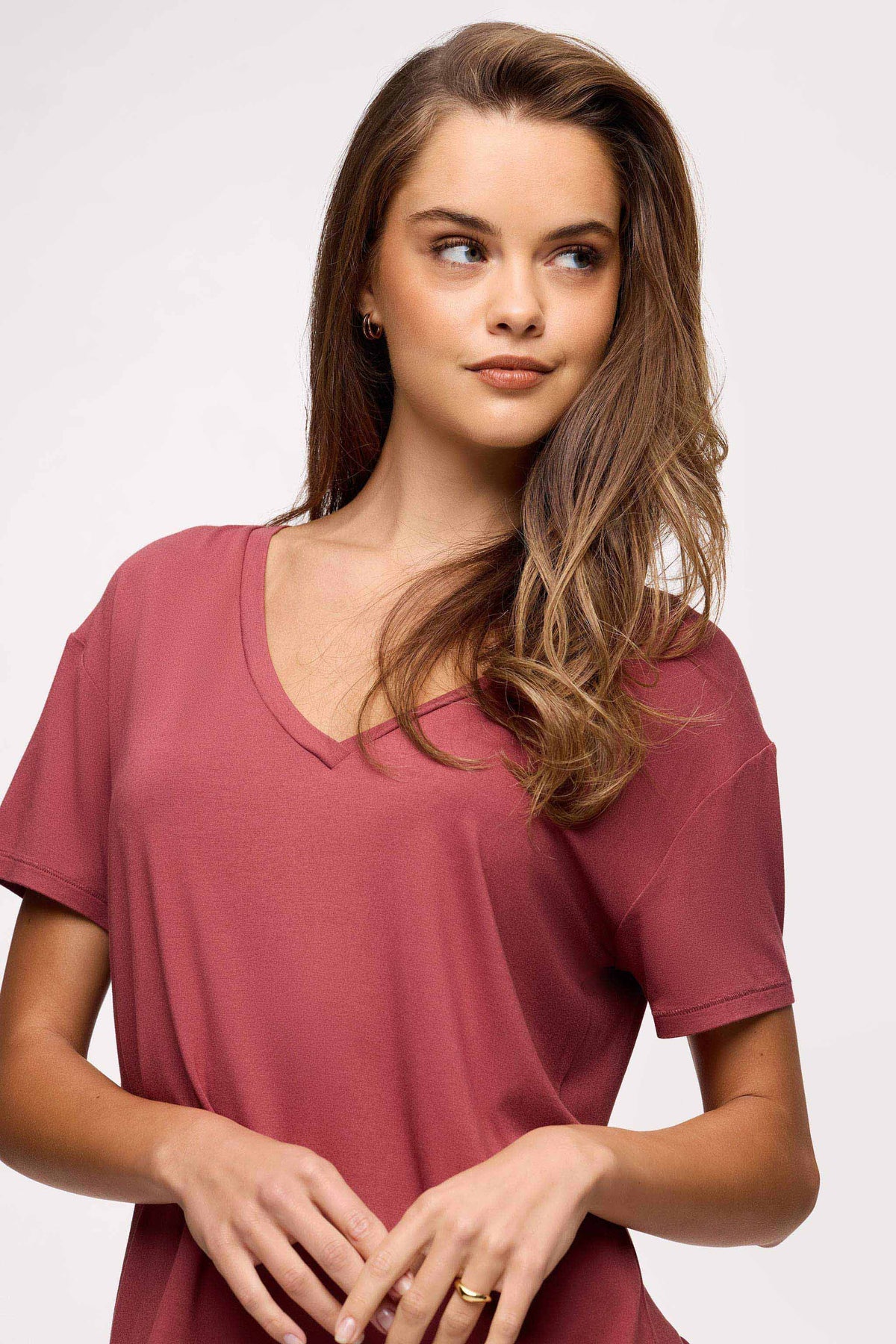 Color:Mauve | V-Neck Pajama Tee