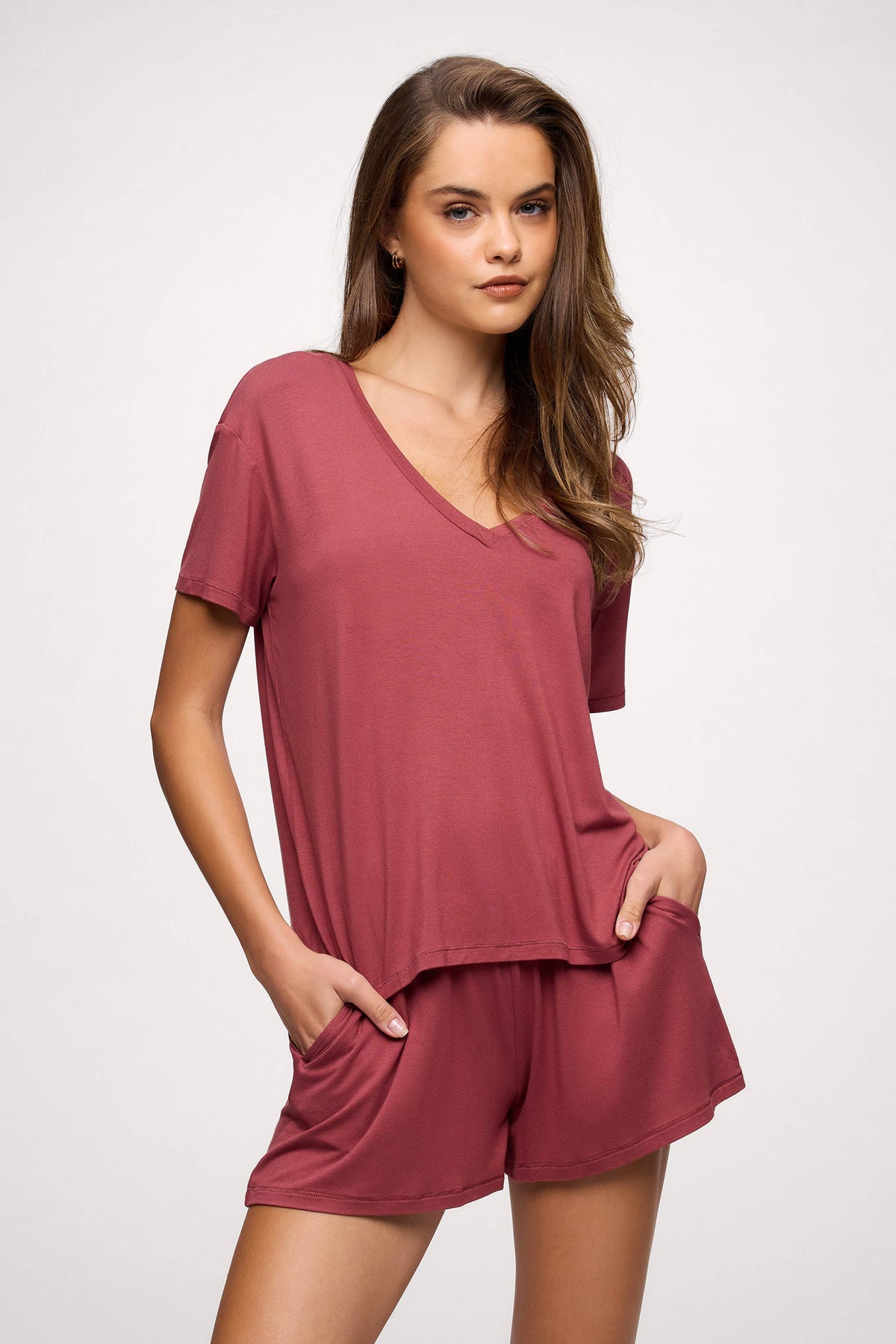 Color:Mauve | V-Neck Pajama Tee