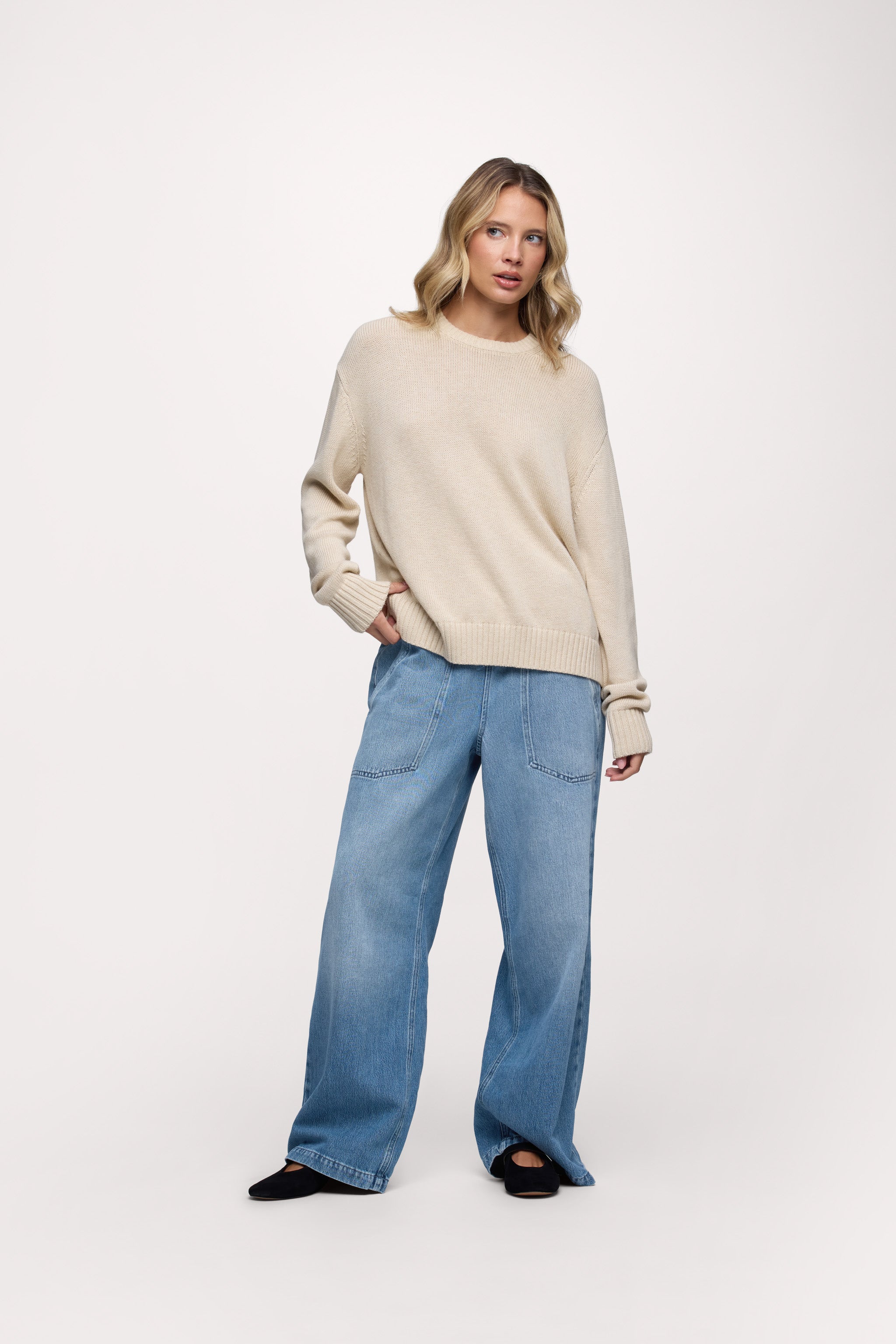 Cotton Crew Sweater | Heather Oat