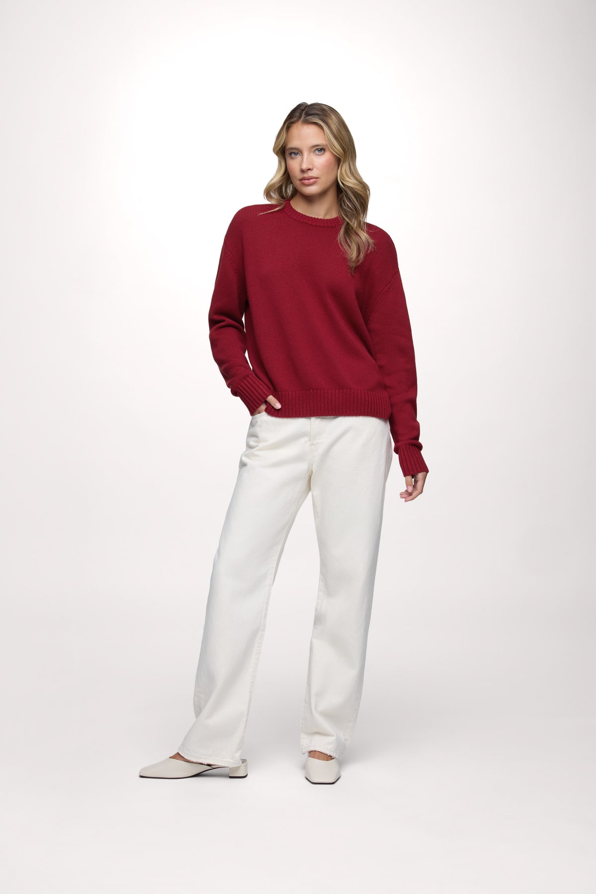 Color:Scarlet | Cotton Crew Sweater