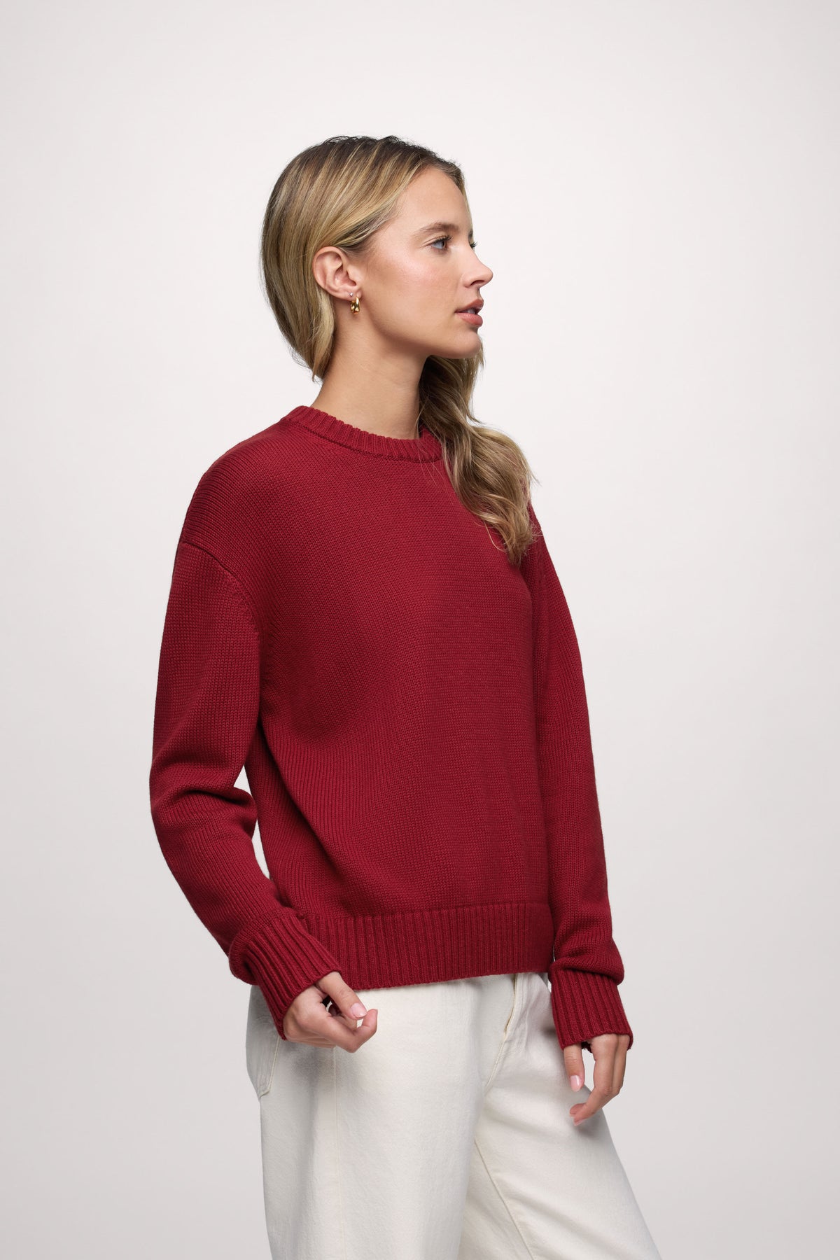 Color:Scarlet | Cotton Crew Sweater