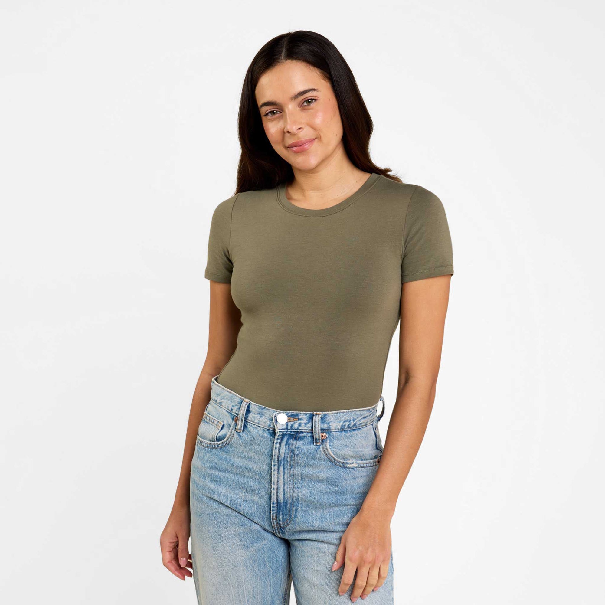 Cotton Stretch Short Sleeve Crewneck Bodysuit