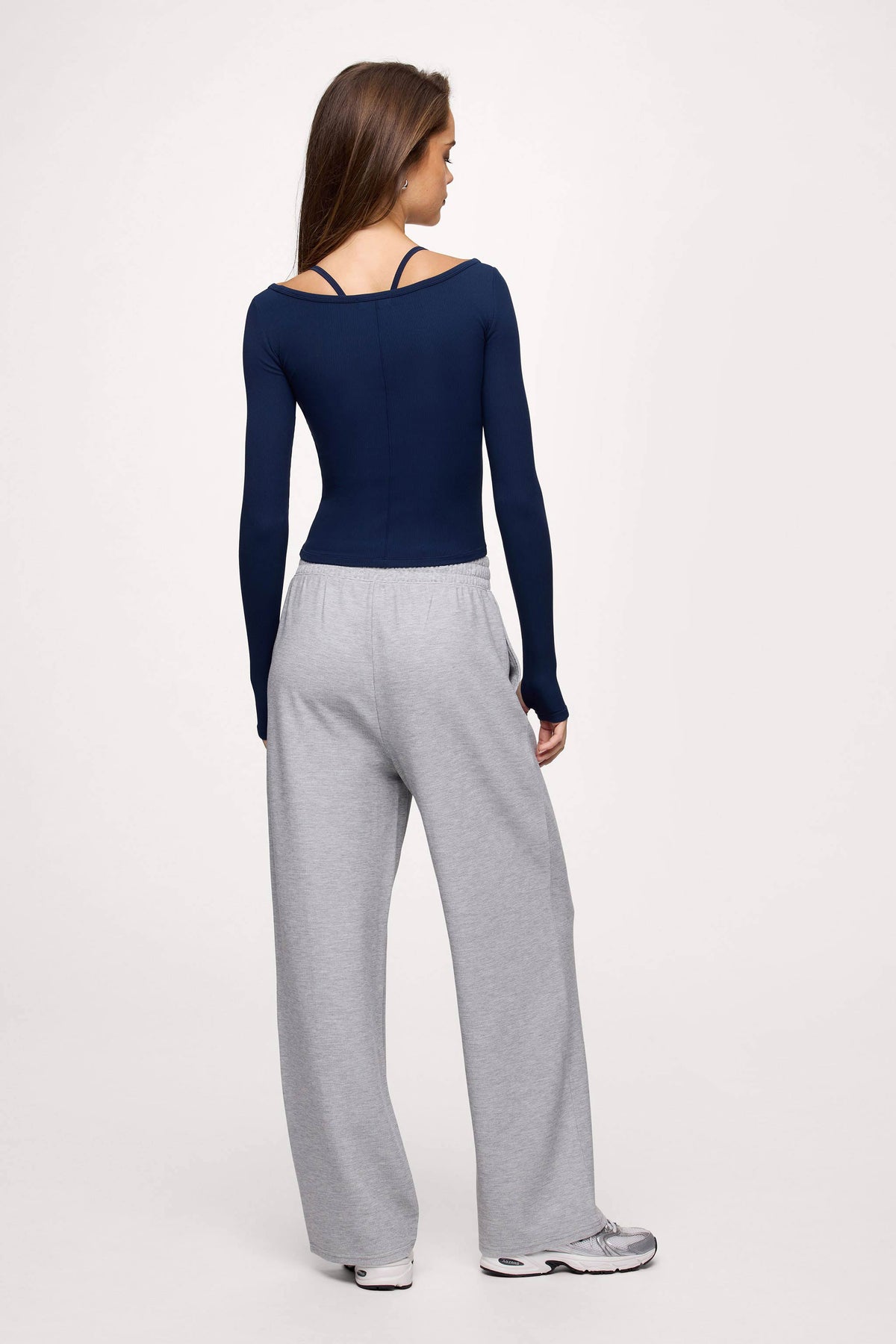 Color:Navy | nuuds ribbed long sleeve top, long sleeve shirt women, everyday fitted top, casual layering piece