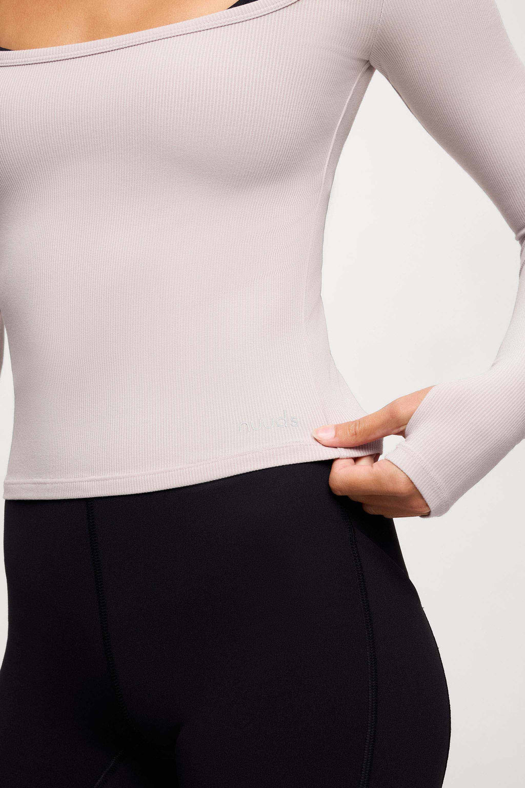 Sporty Rib Portrait Long Sleeve Top