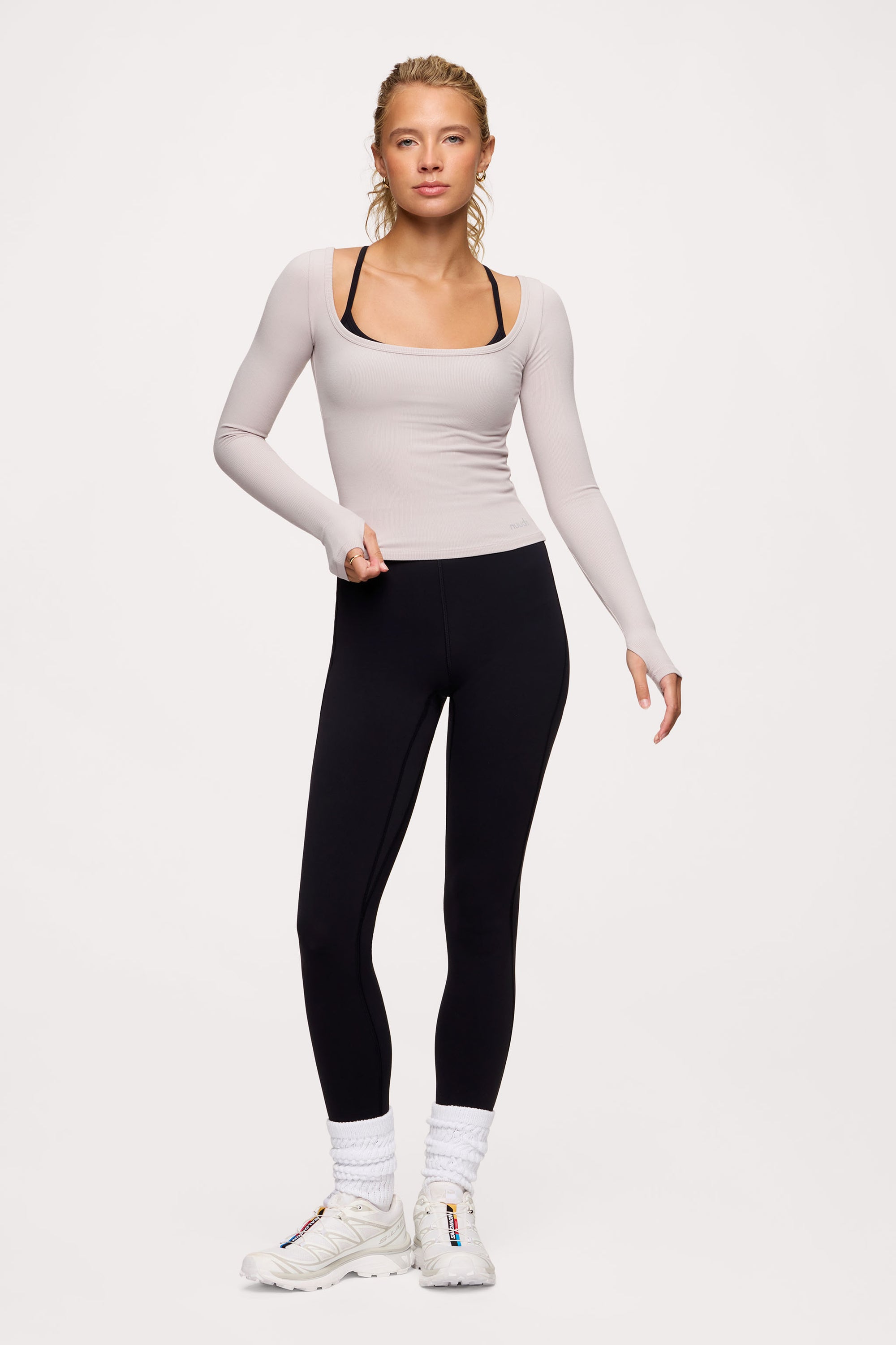 Sporty Rib Portrait Long Sleeve Top