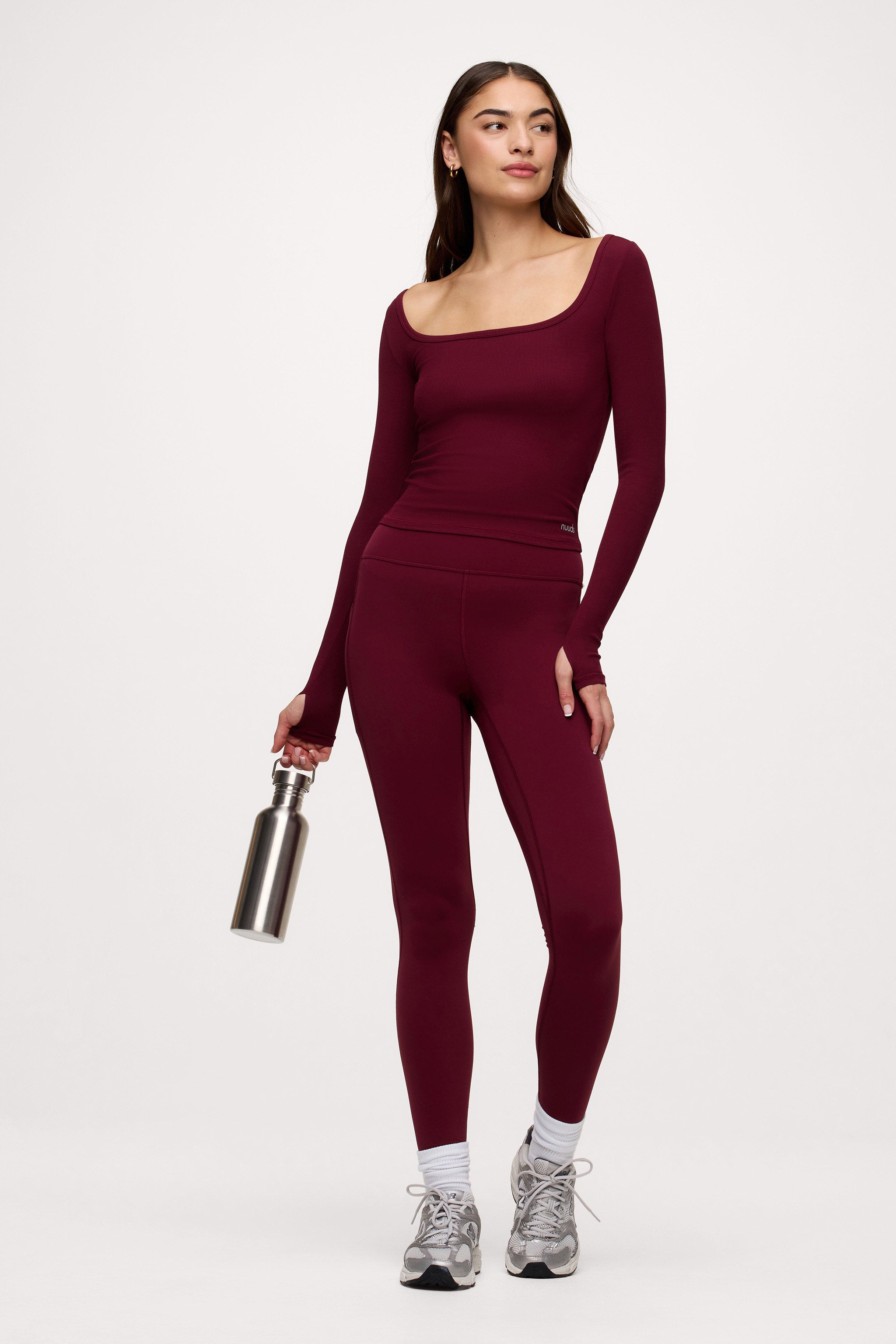 Sporty Rib Portrait Long Sleeve Top