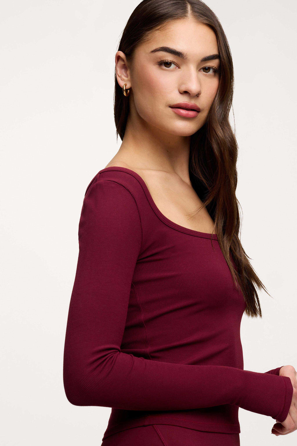 Sporty Rib Portrait Long Sleeve Top