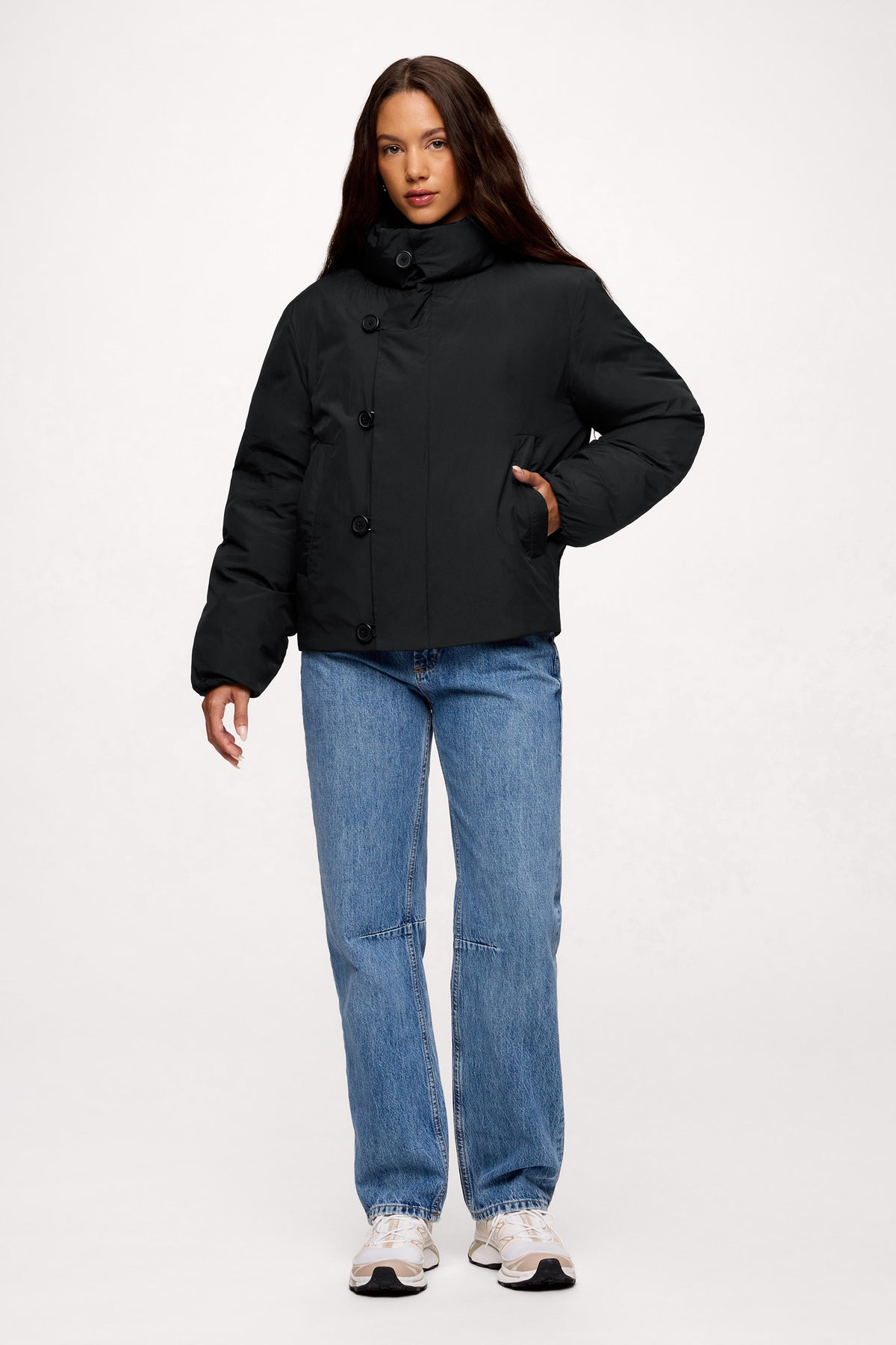 Color:Black | nuuds packable puffer jacket, lightweight puffer jacket women, women’s puffer jacket, insulated jacket, everyday layering