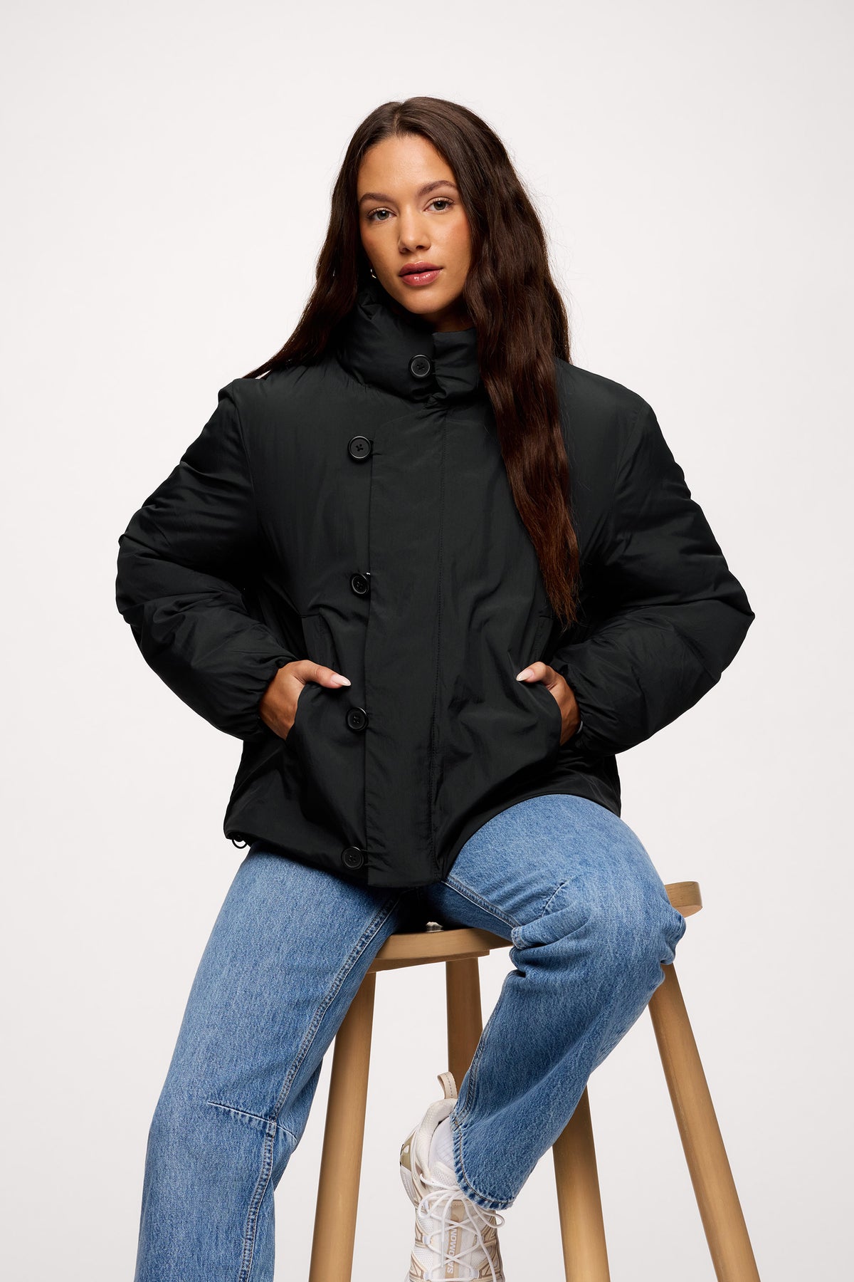 Color:Black | nuuds packable puffer jacket, lightweight puffer jacket women, women’s puffer jacket, insulated jacket, everyday layering