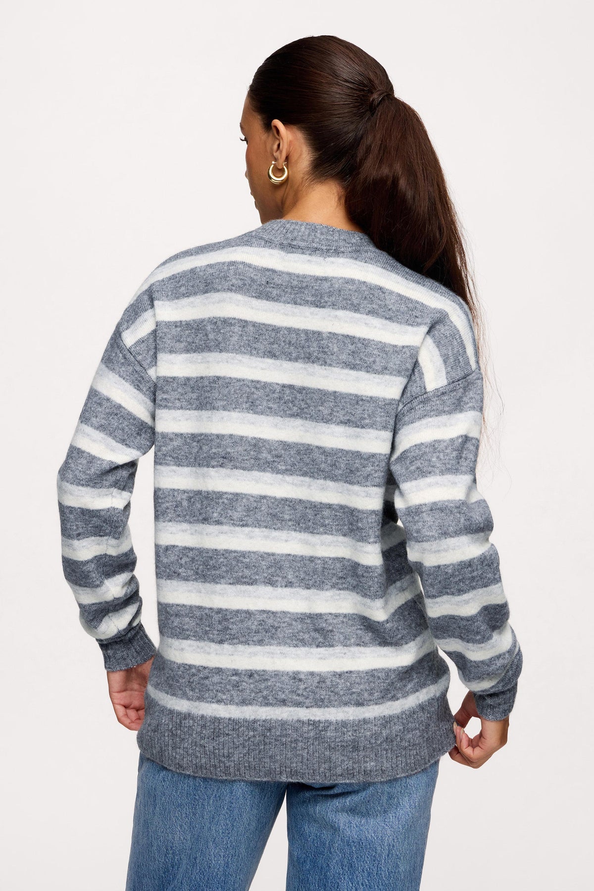 Color:Charcoal Stripe | nuuds striped sweater for women cozy knit long sleeve sweater soft knitwear